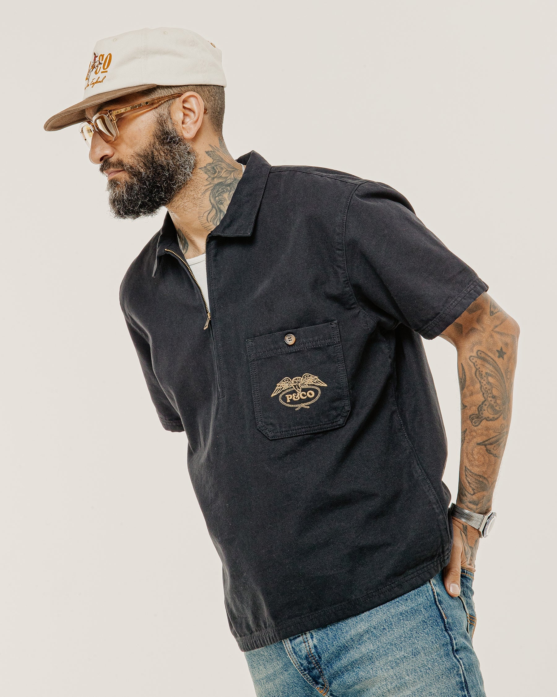 1/4 Zip Eagle Lasso Work Shirt - Black - Image 7