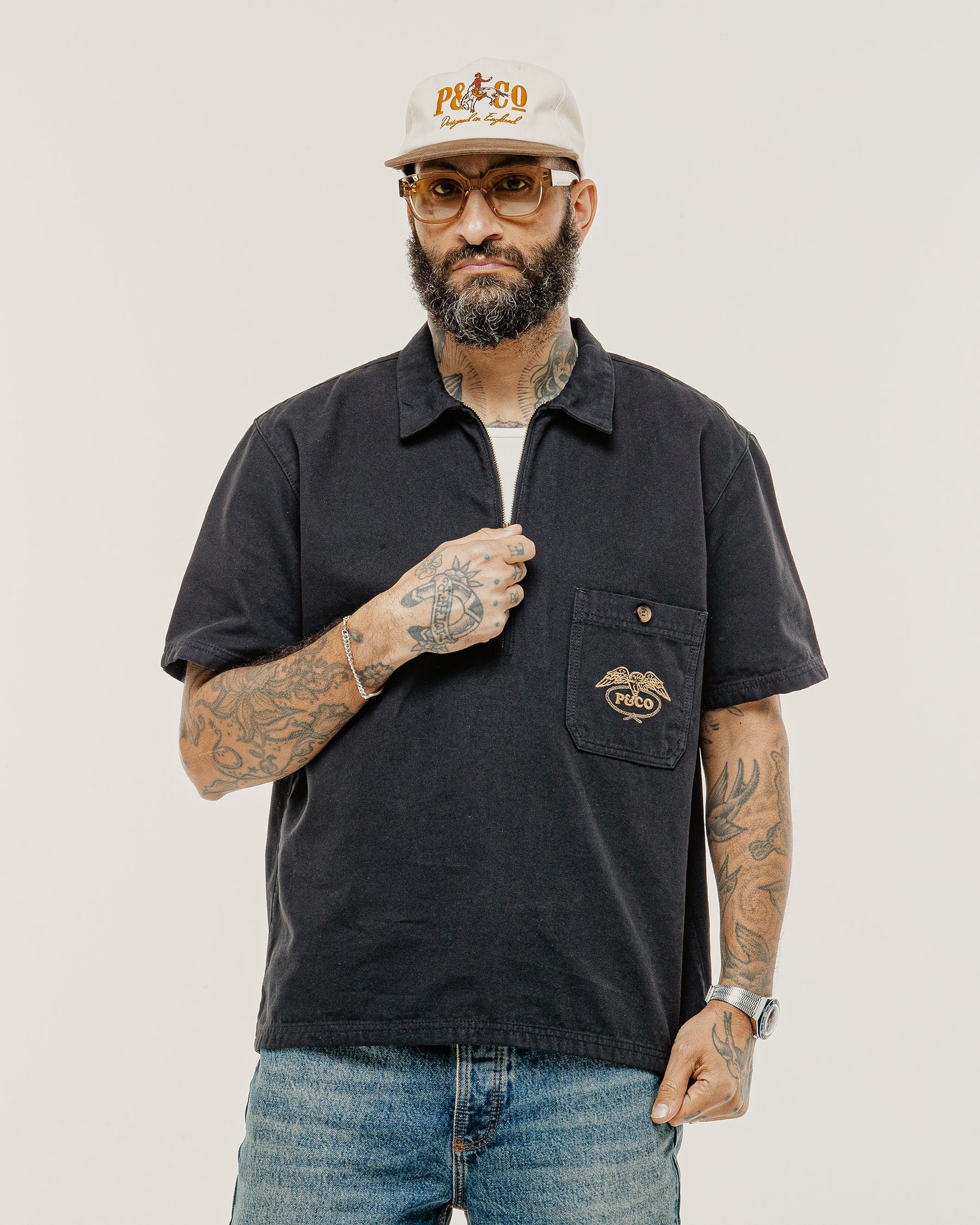 1/4 Zip Eagle Lasso Work Shirt - Black - Image 8