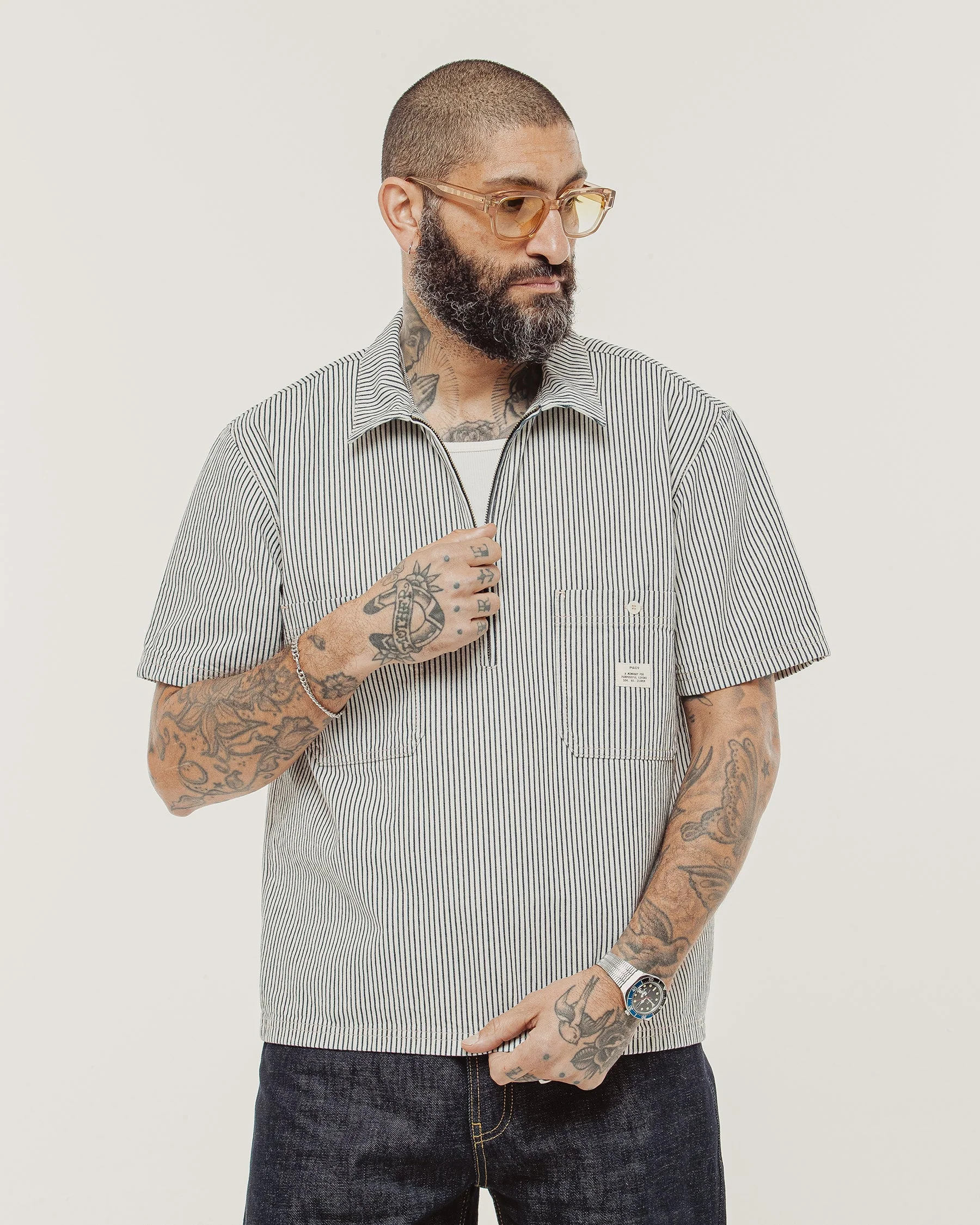 1/4 Zip Work Shirt - Hickory Stripe - Image 6