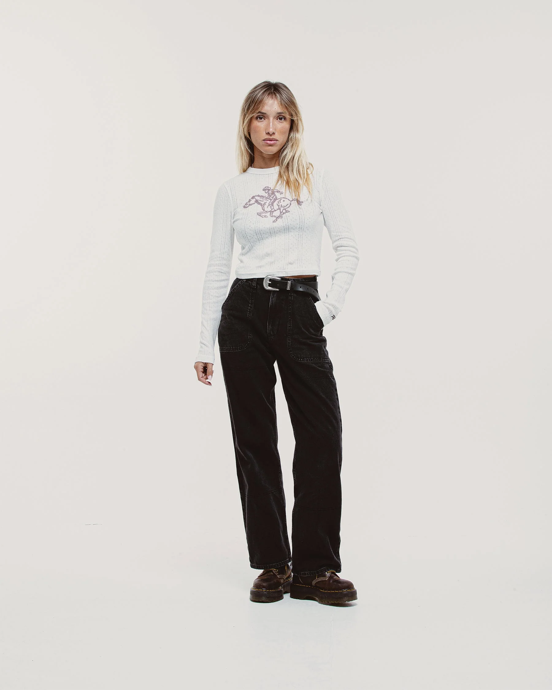Angie Cowboy Embroidered Longsleeve - White - Image 3
