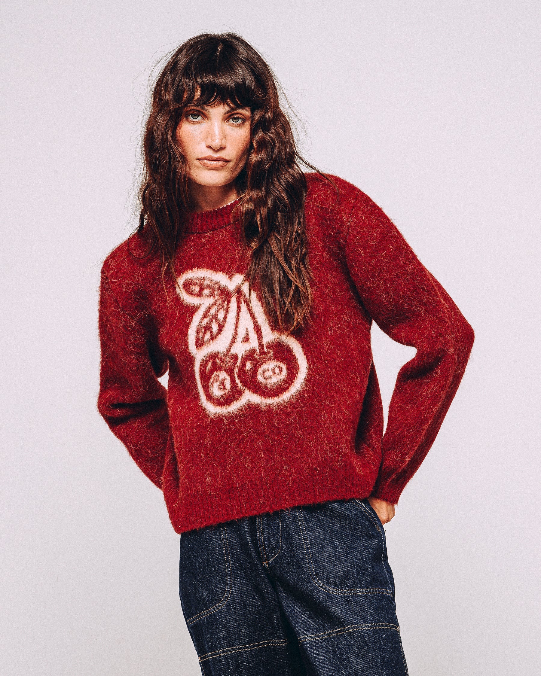Bad Seed Brushed Knitted Jumper - Cherry Red - Image 3