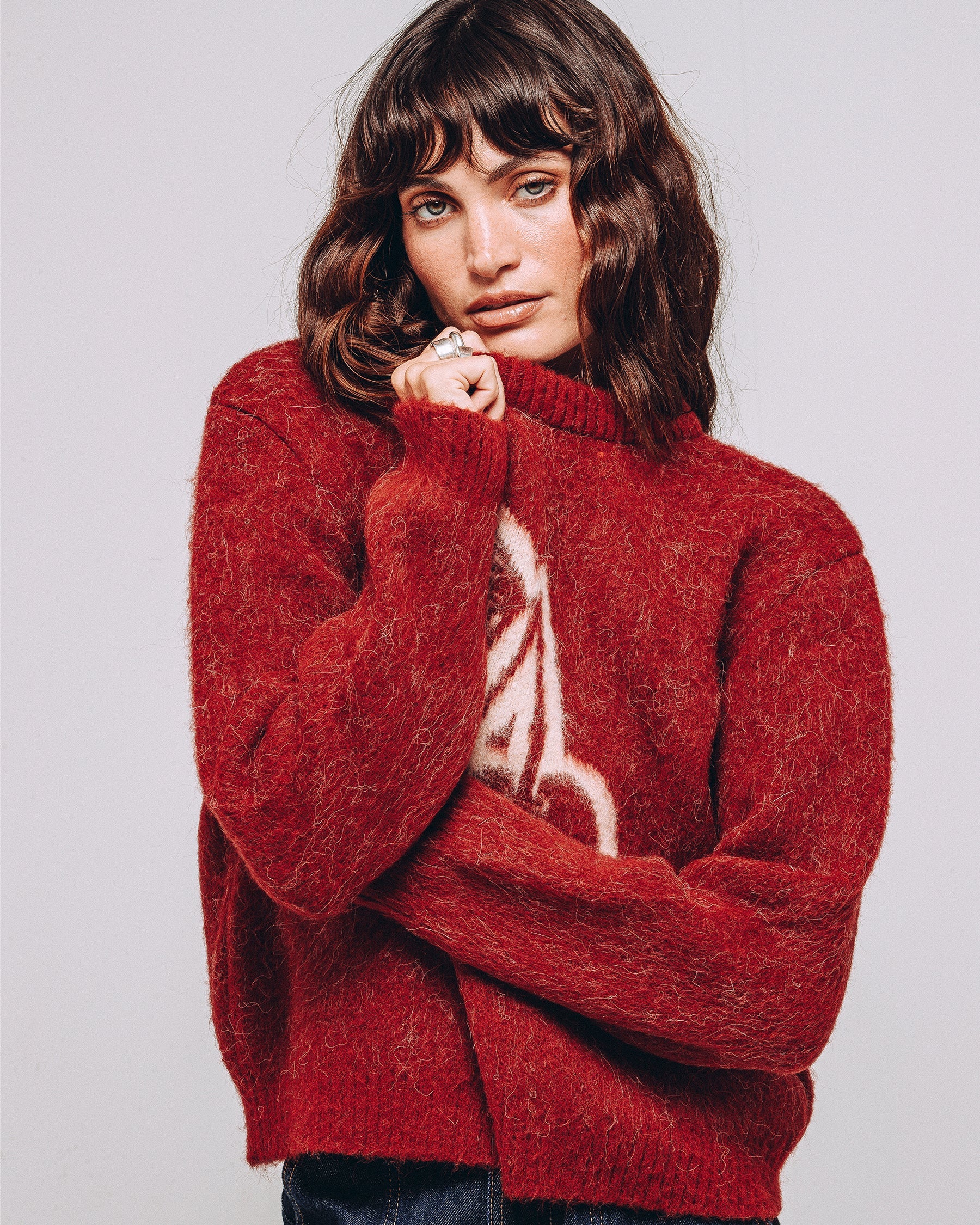 Bad Seed Brushed Knitted Jumper - Cherry Red - Image 4