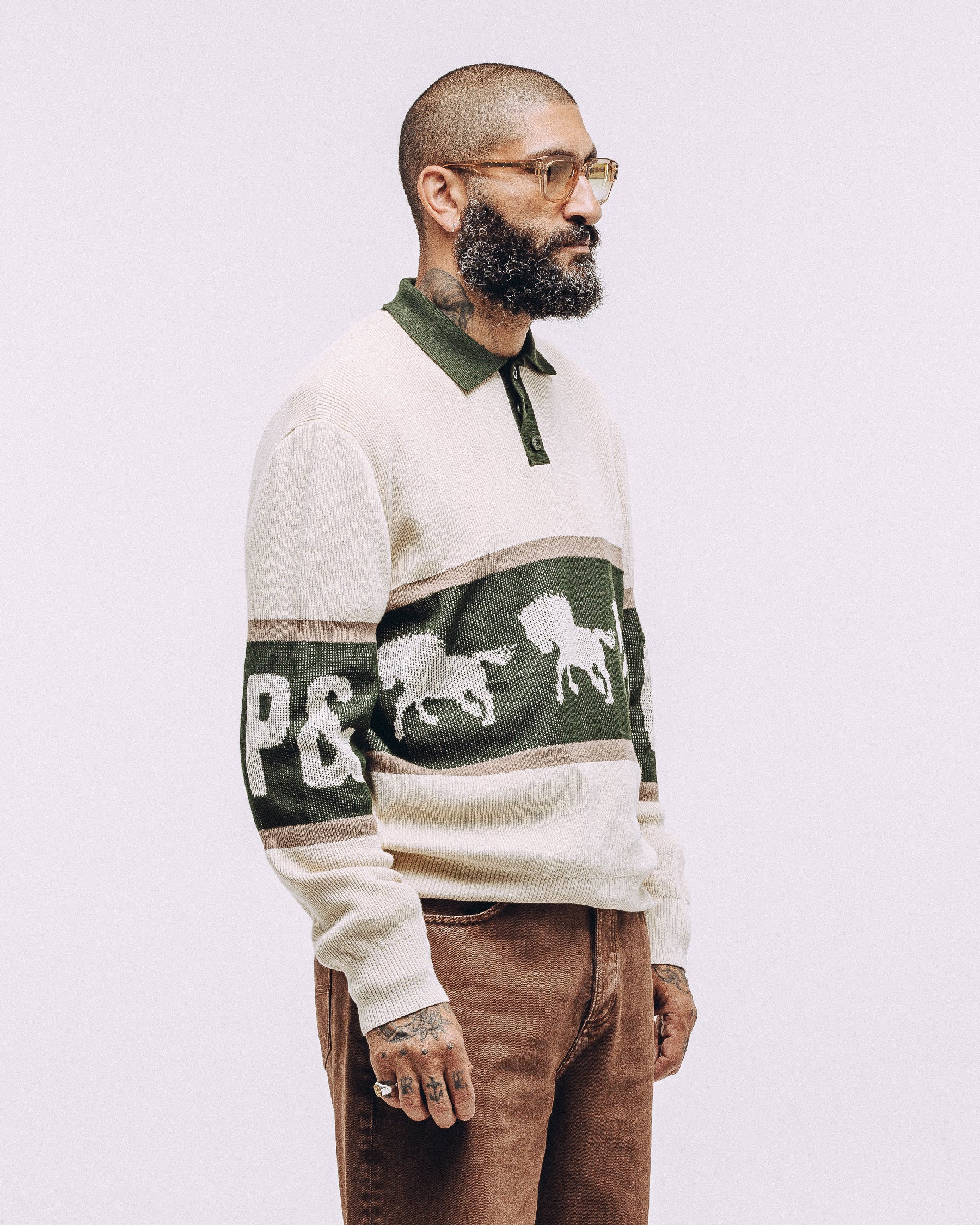 Bronco Knitted Polo Shirt - Ecru - Image 4