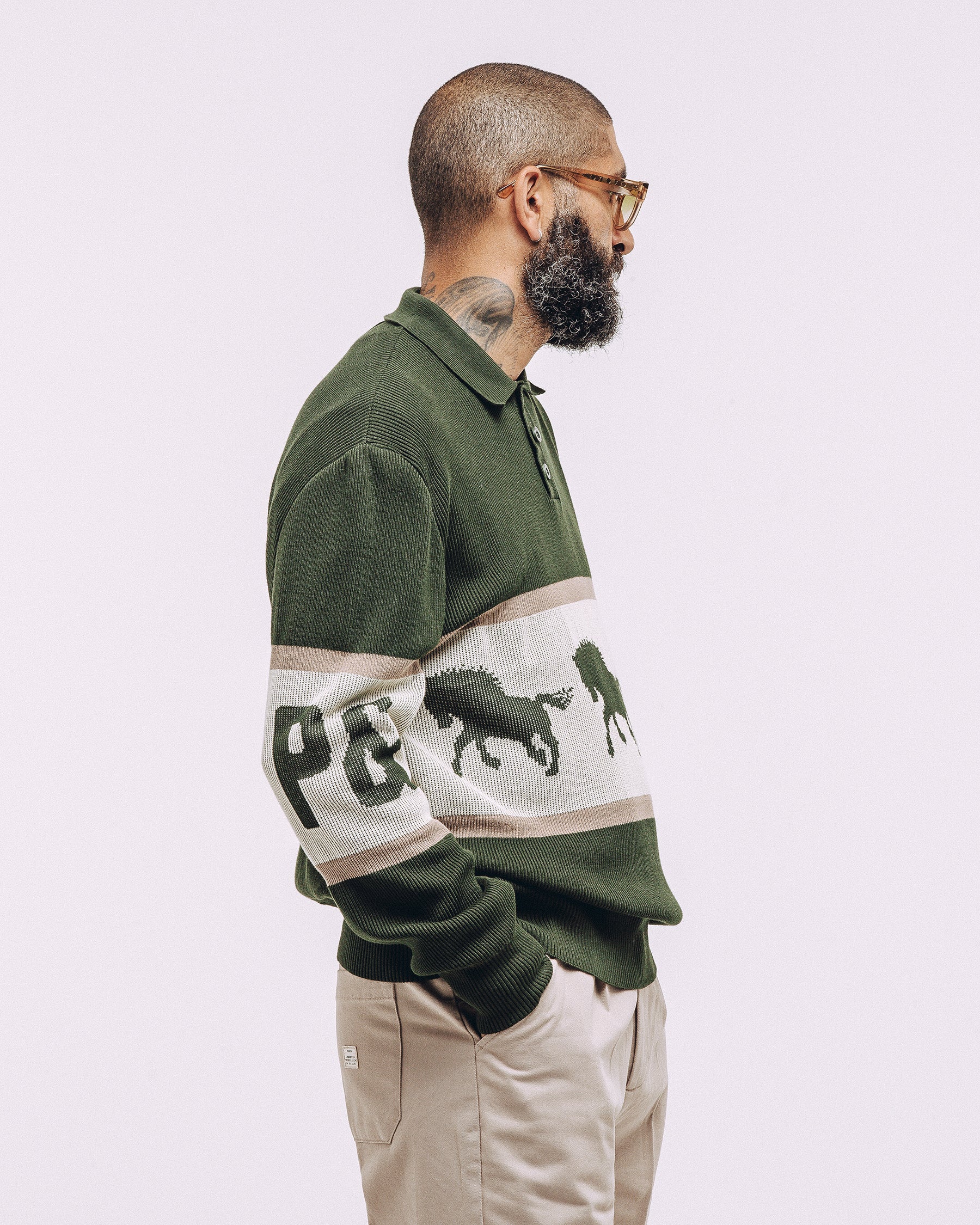 Bronco Knitted Polo Shirt - Olive - Image 2