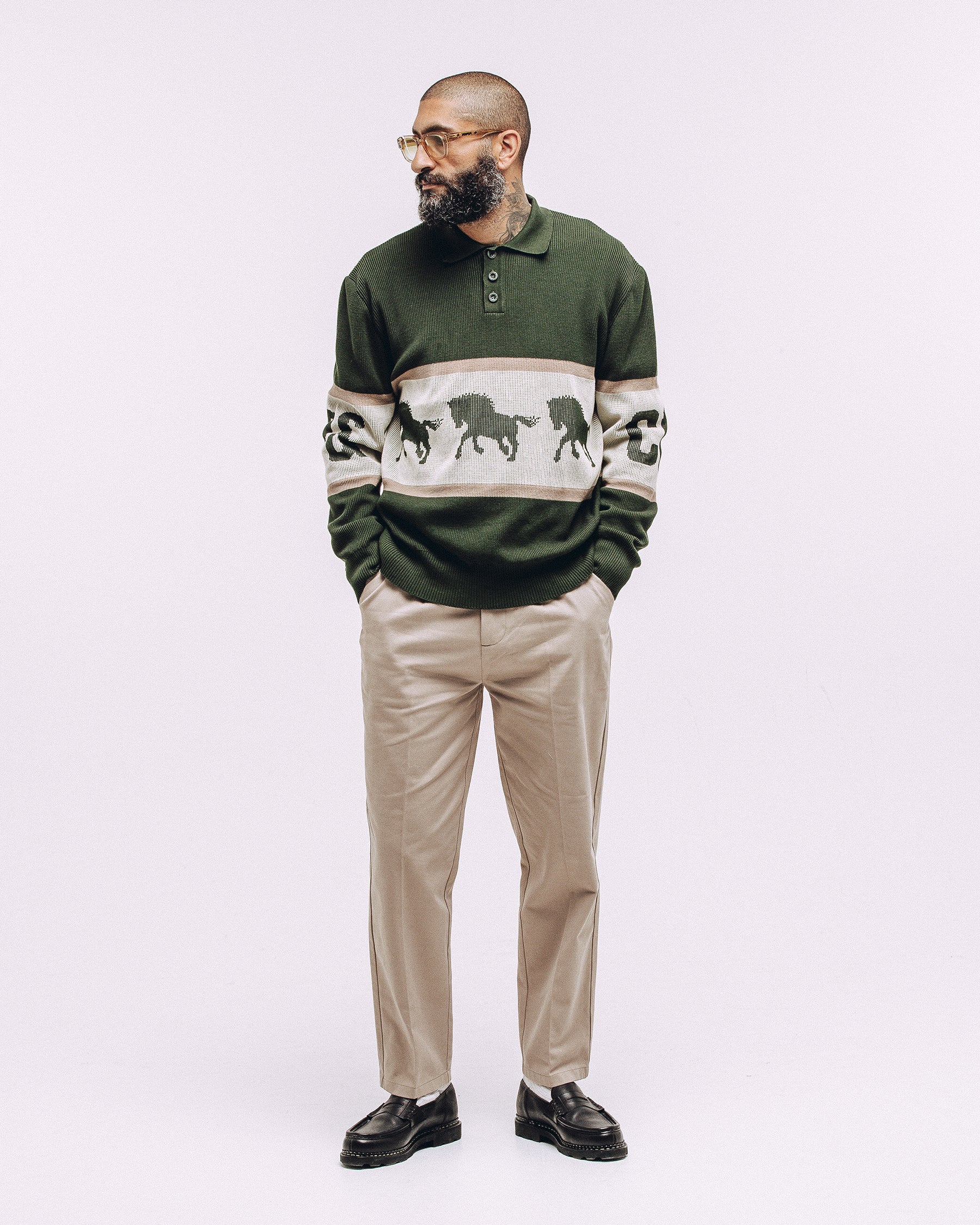 Bronco Knitted Polo Shirt - Olive - Image 4