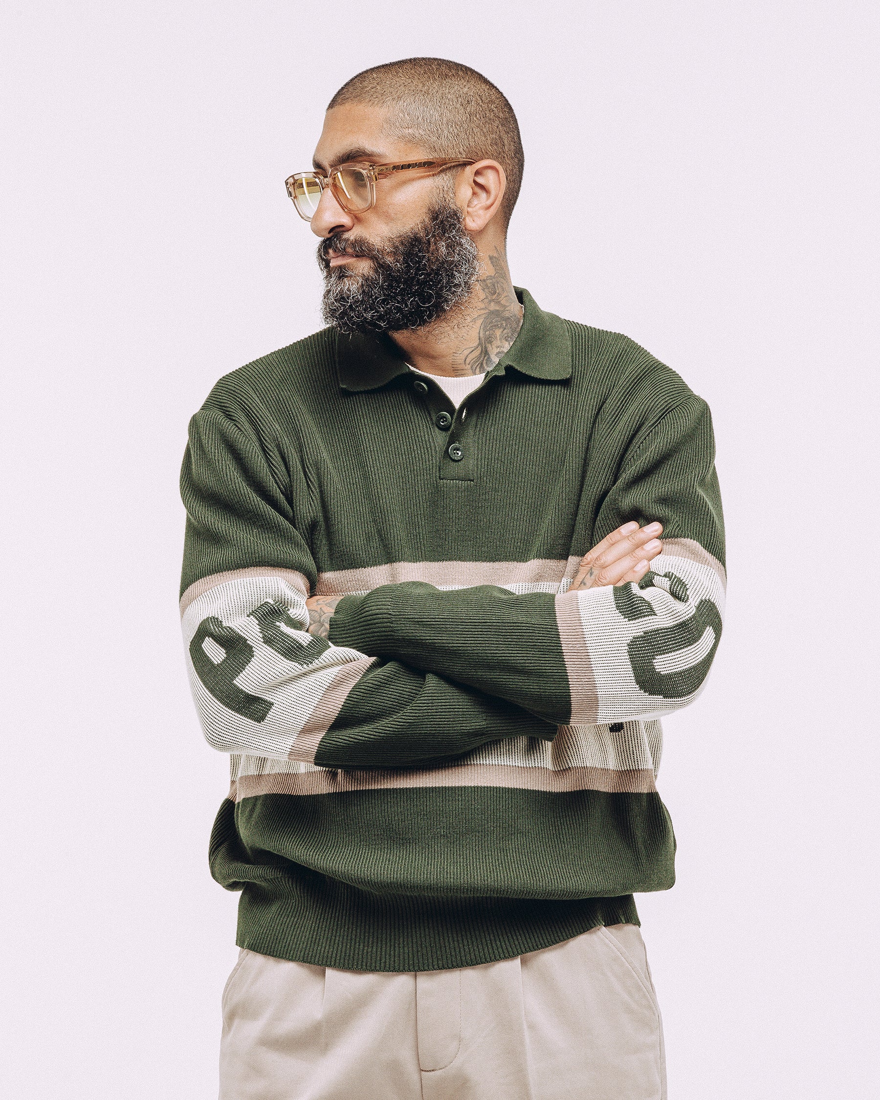 Bronco Knitted Polo Shirt - Olive - Image 5