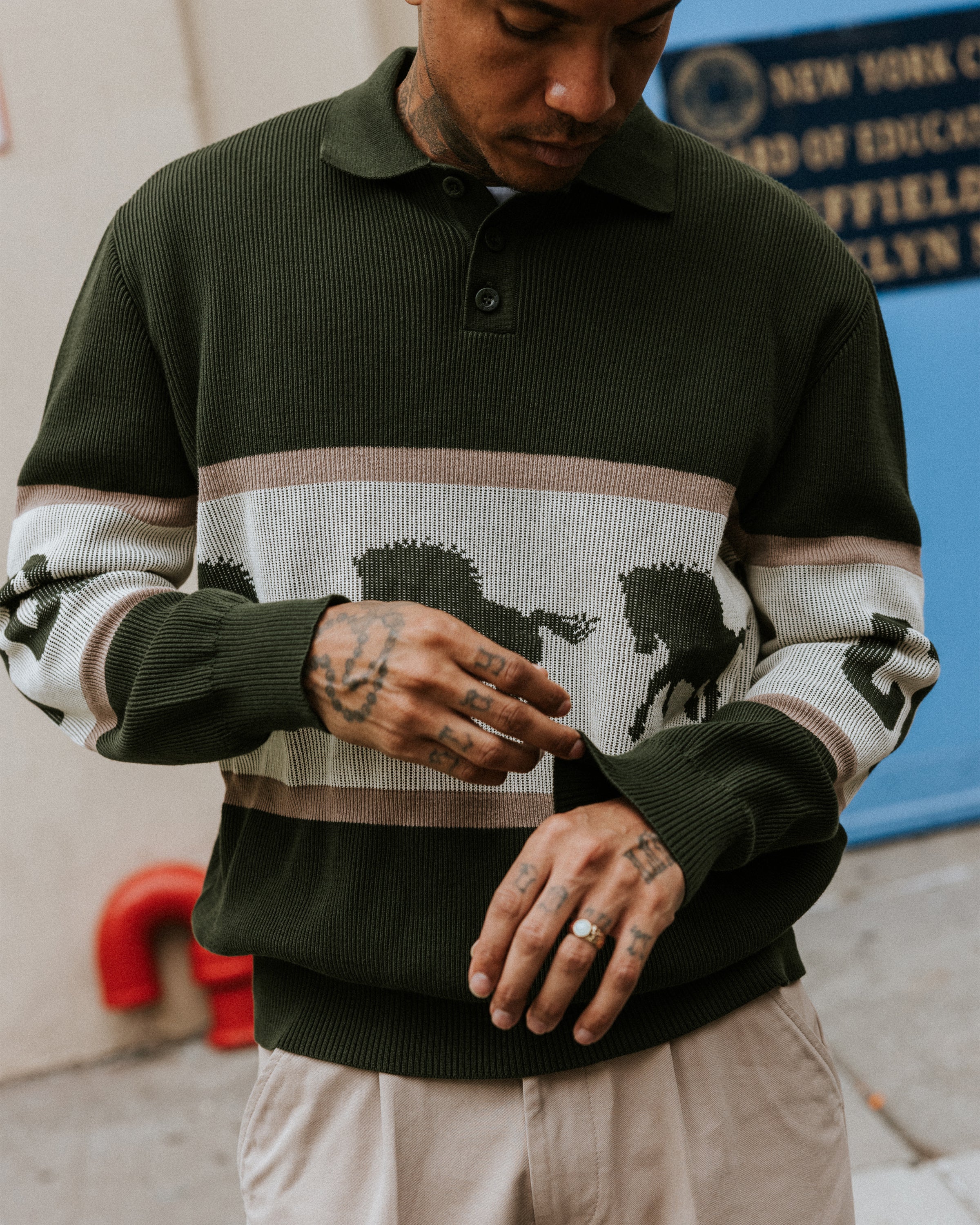 Bronco Knitted Polo Shirt - Olive - Image 6