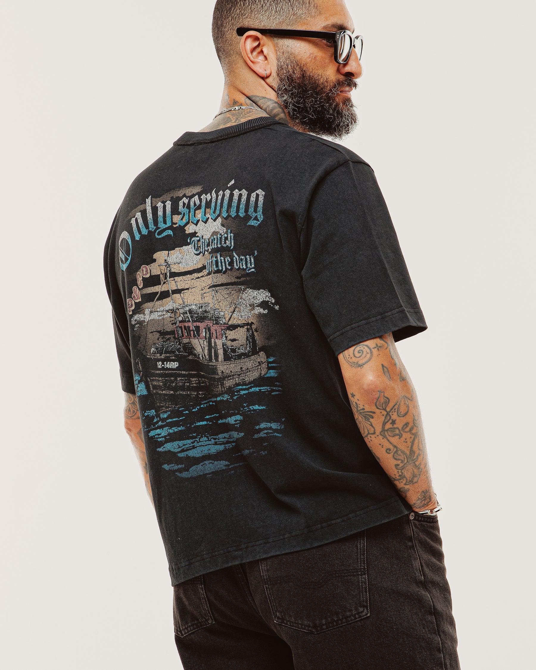 Catch Of The Day Boxy T-Shirt - Heavy Washed Black - Image 4
