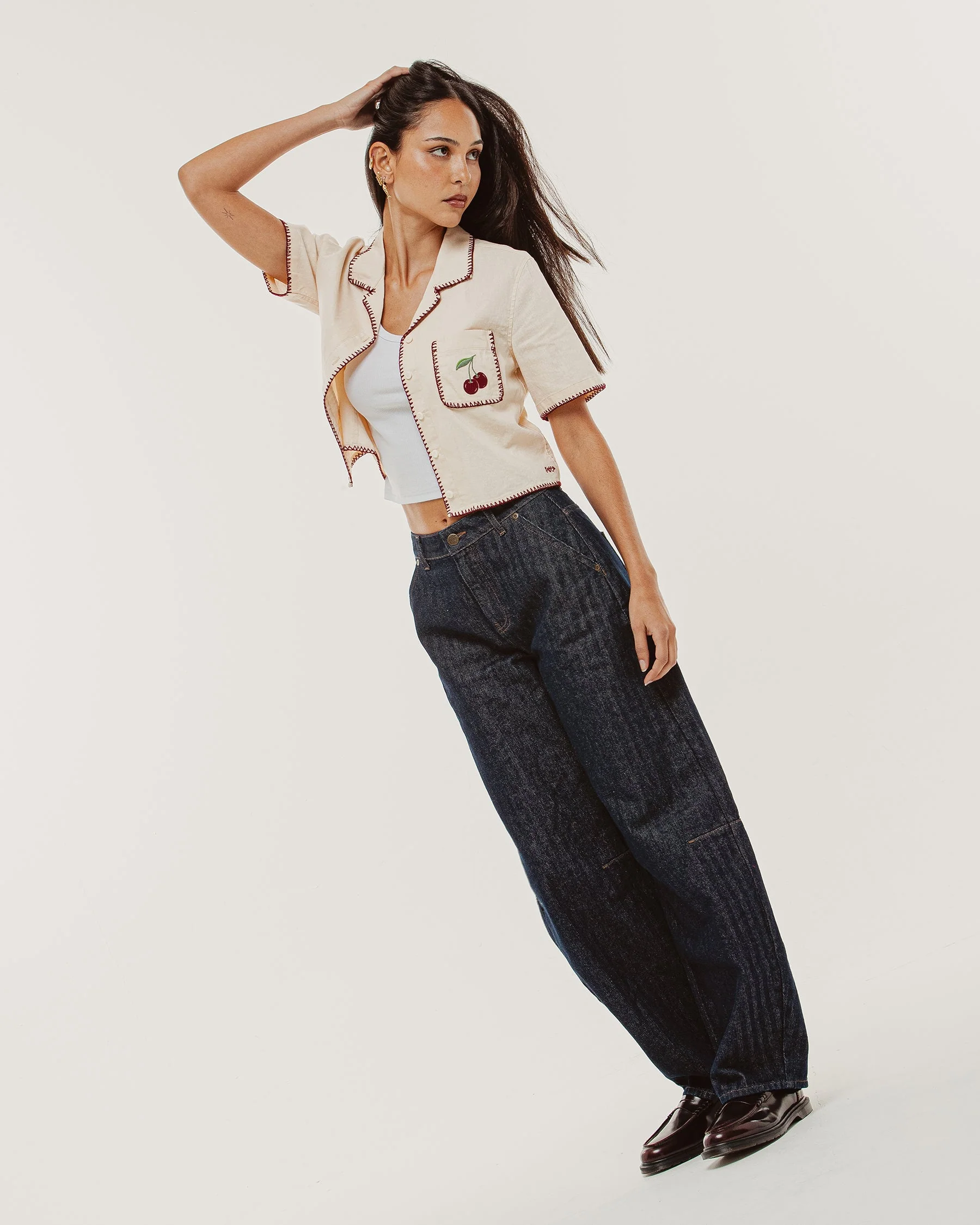 Cherry Embroidered Linen Shirt - Ecru - Image 6
