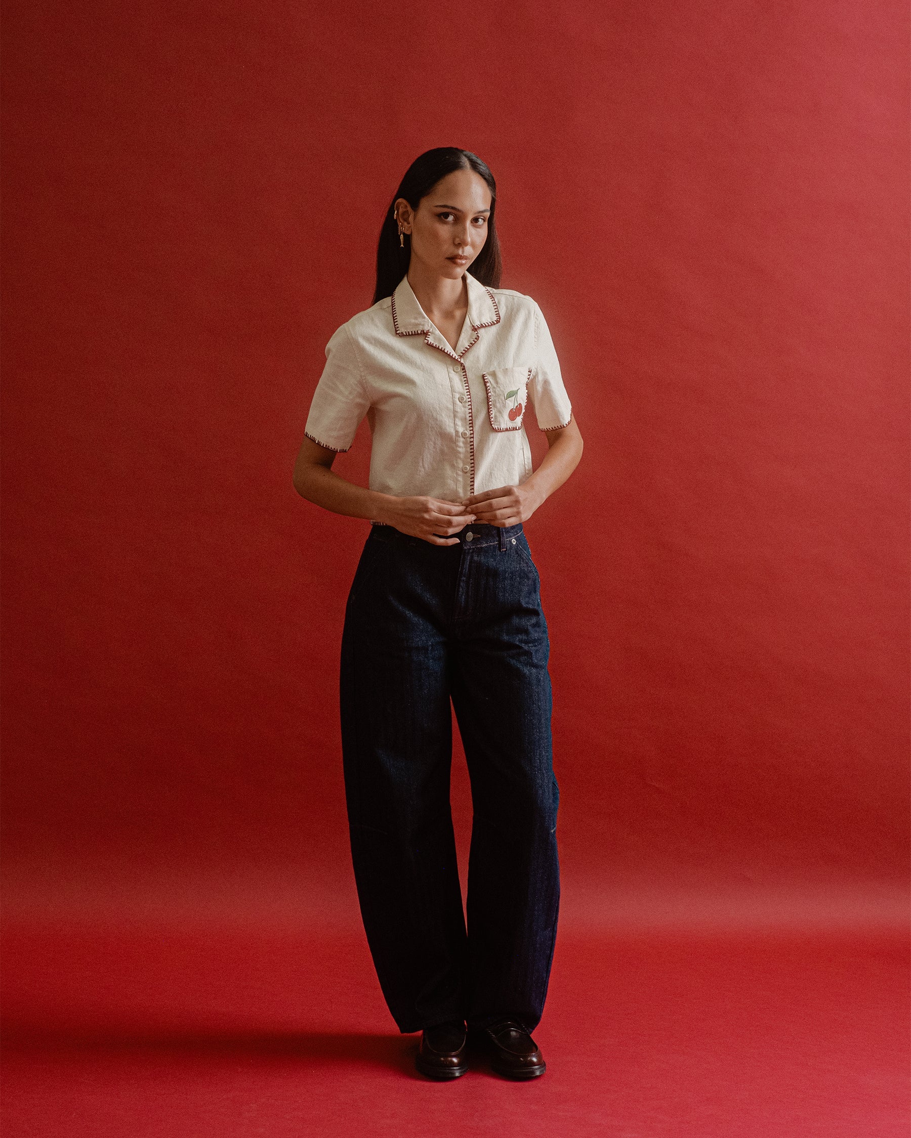 Cherry Embroidered Linen Shirt - Ecru - Image 9