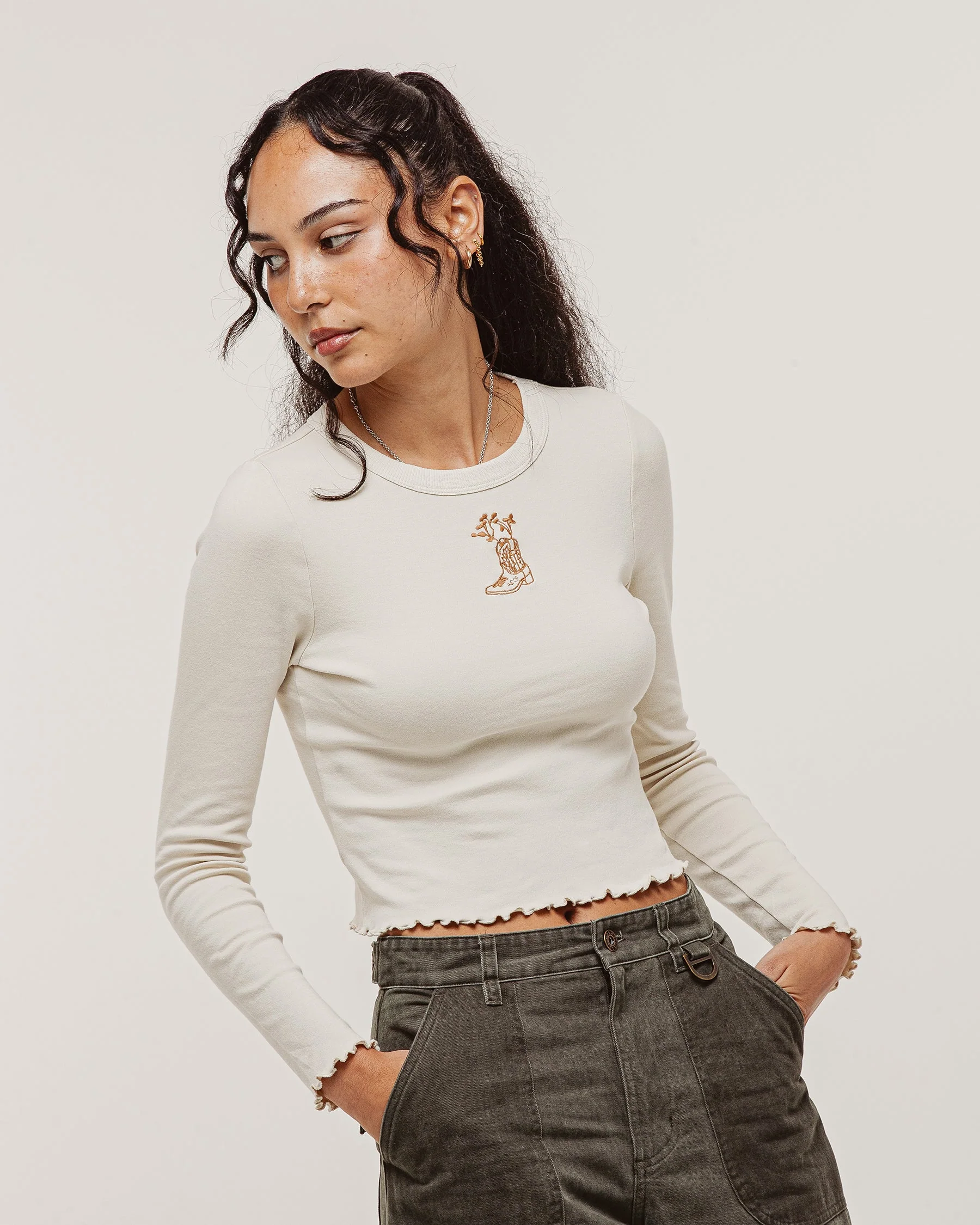 Cowboy Longsleeve Baby T-Shirt - Off White - Image 2