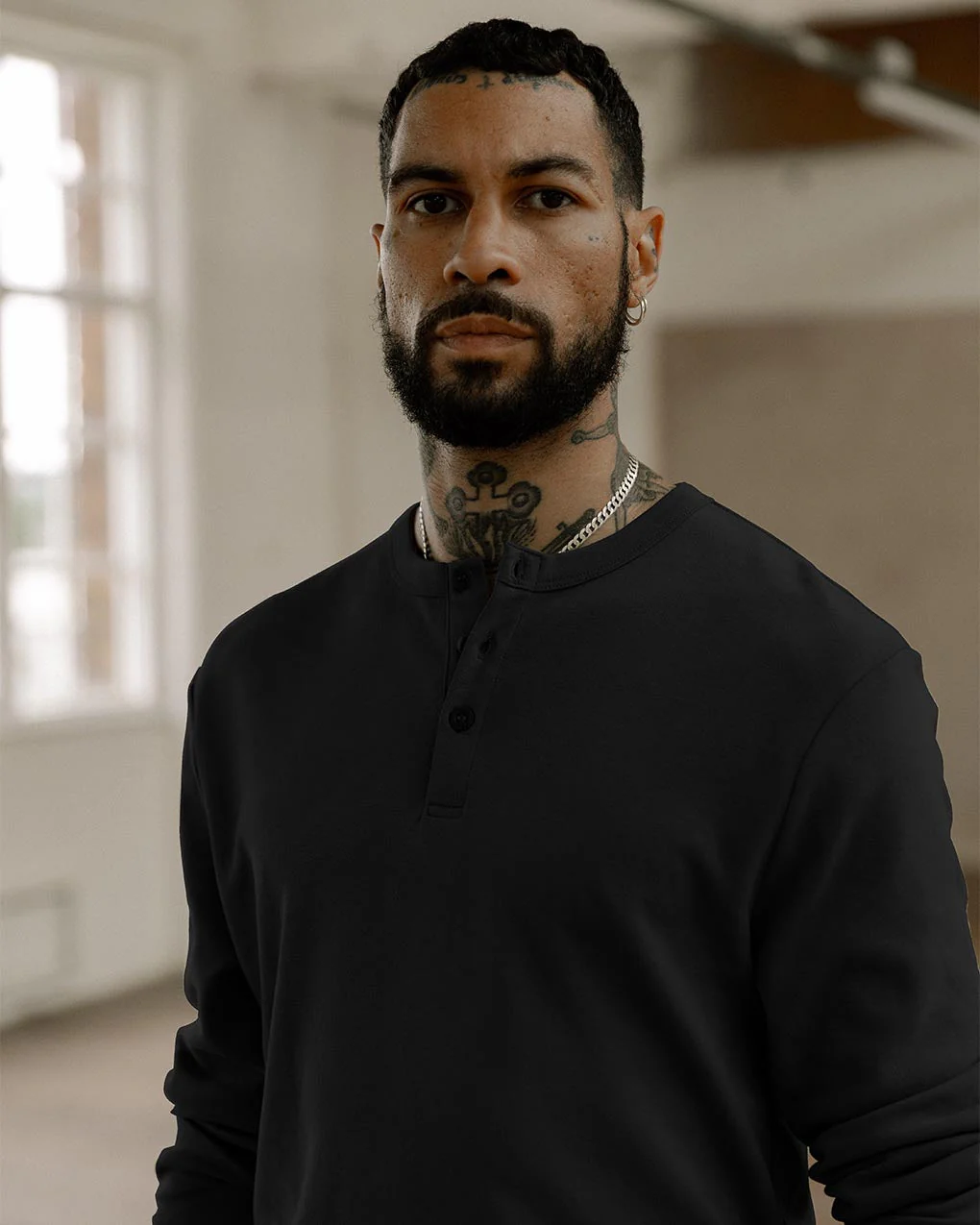Crafted Heavyweight Henley - Black - Image 3