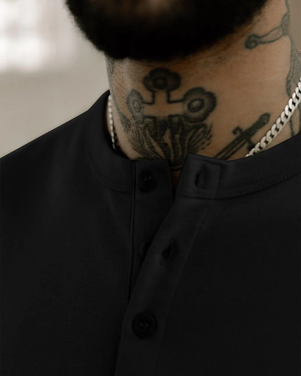 Crafted Heavyweight Henley - Black - Image 4