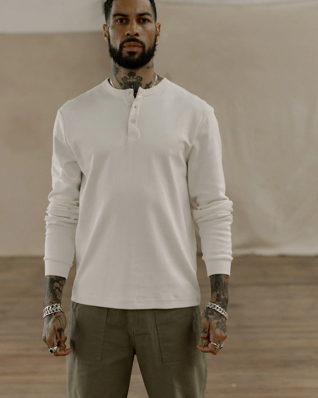 Crafted Heavyweight Henley - Off White - Image 5