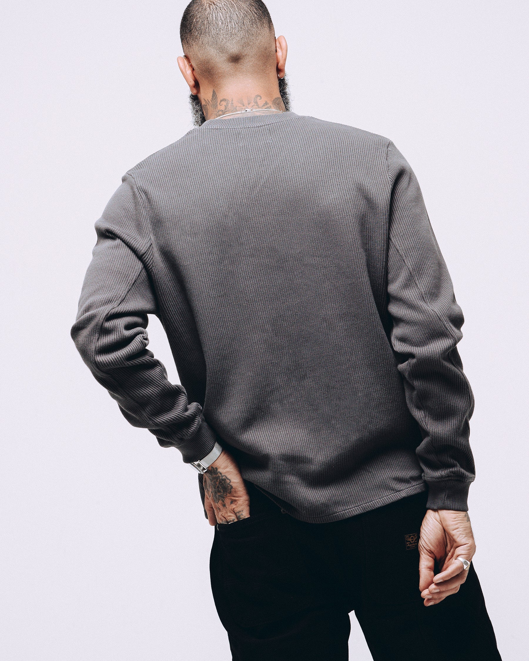 Crafted Ribbed Longsleeve - Charcoal - Image 4