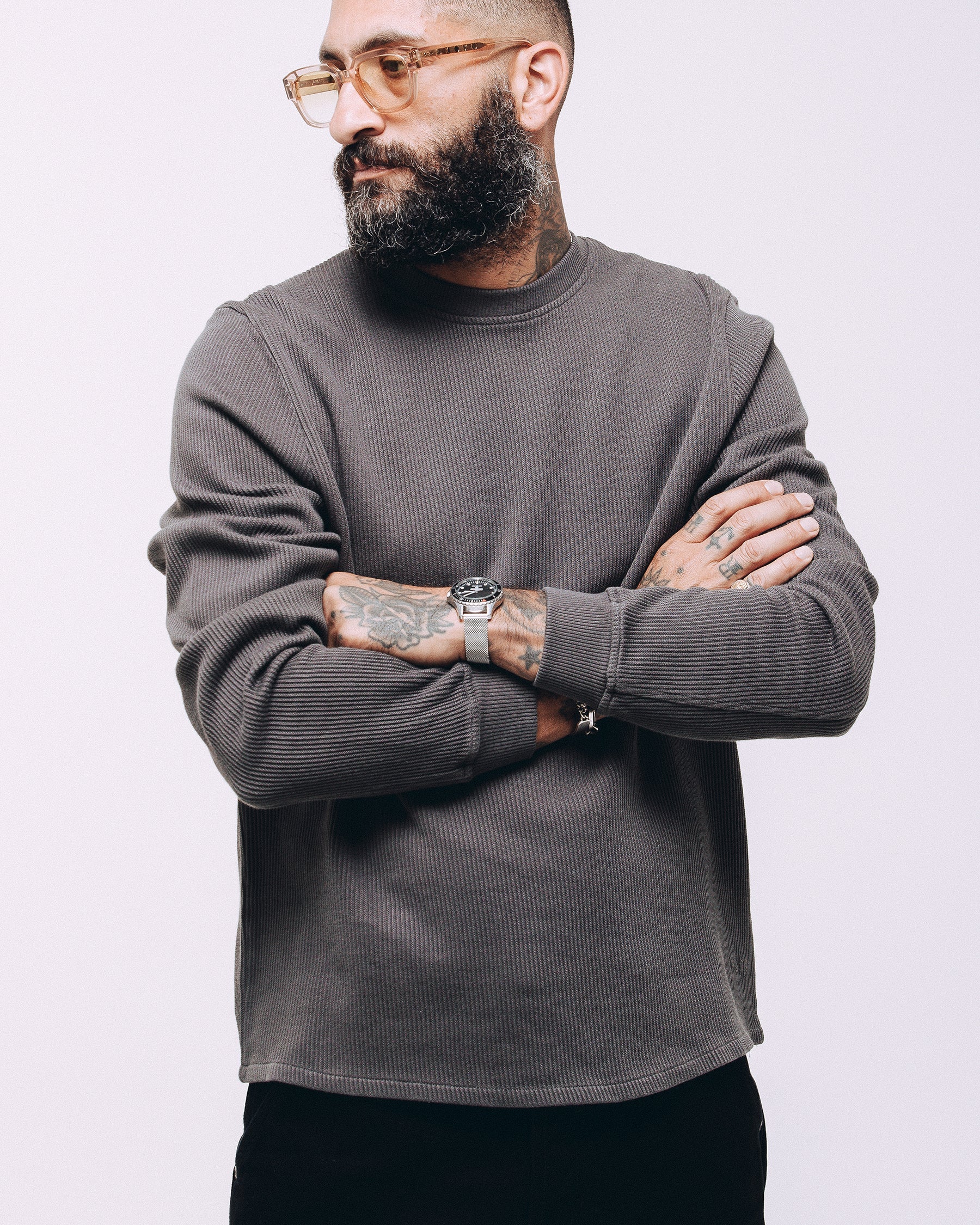 Crafted Ribbed Longsleeve - Charcoal - Image 5