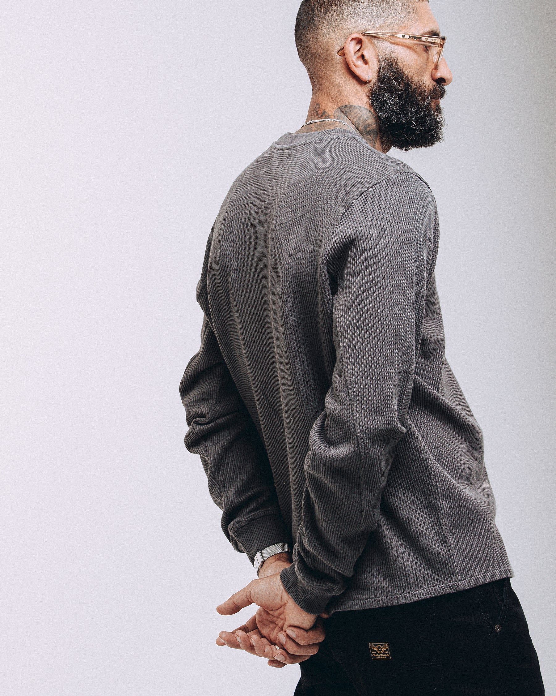 Crafted Ribbed Longsleeve - Charcoal - Image 7