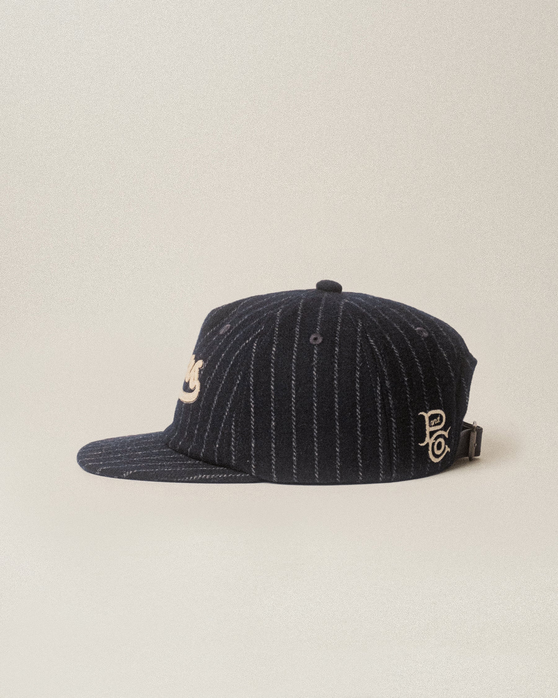 Drifters Wool 5 Panel Cap - Navy Pinstripe - Image 7