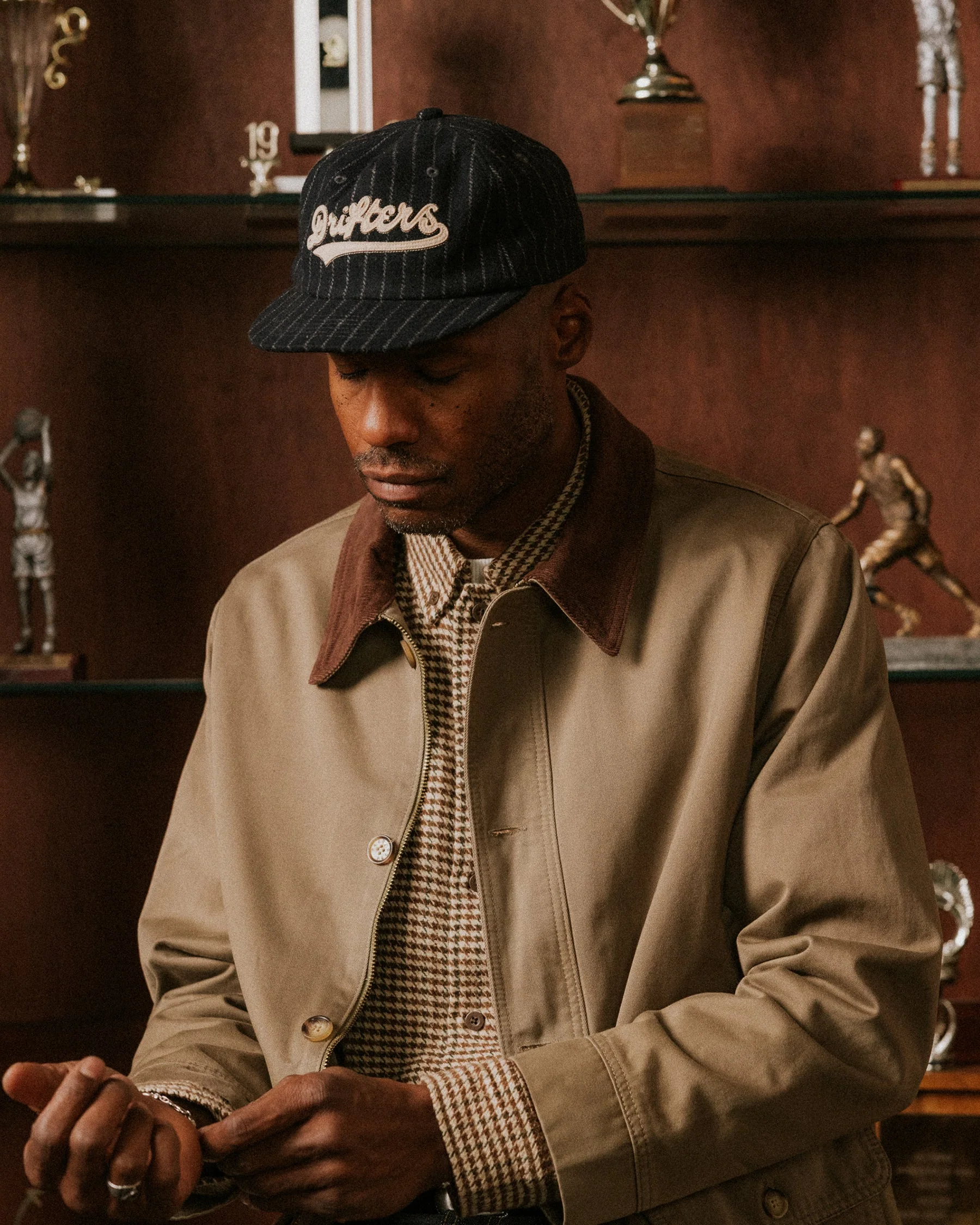 Drifters Wool 5 Panel Cap - Navy Pinstripe - Image 8