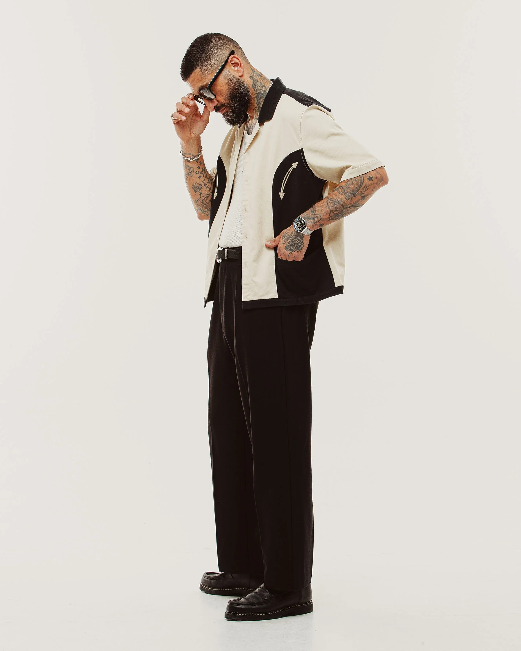 Eddie Bowling Shirt - Ecru & Black - Image 10