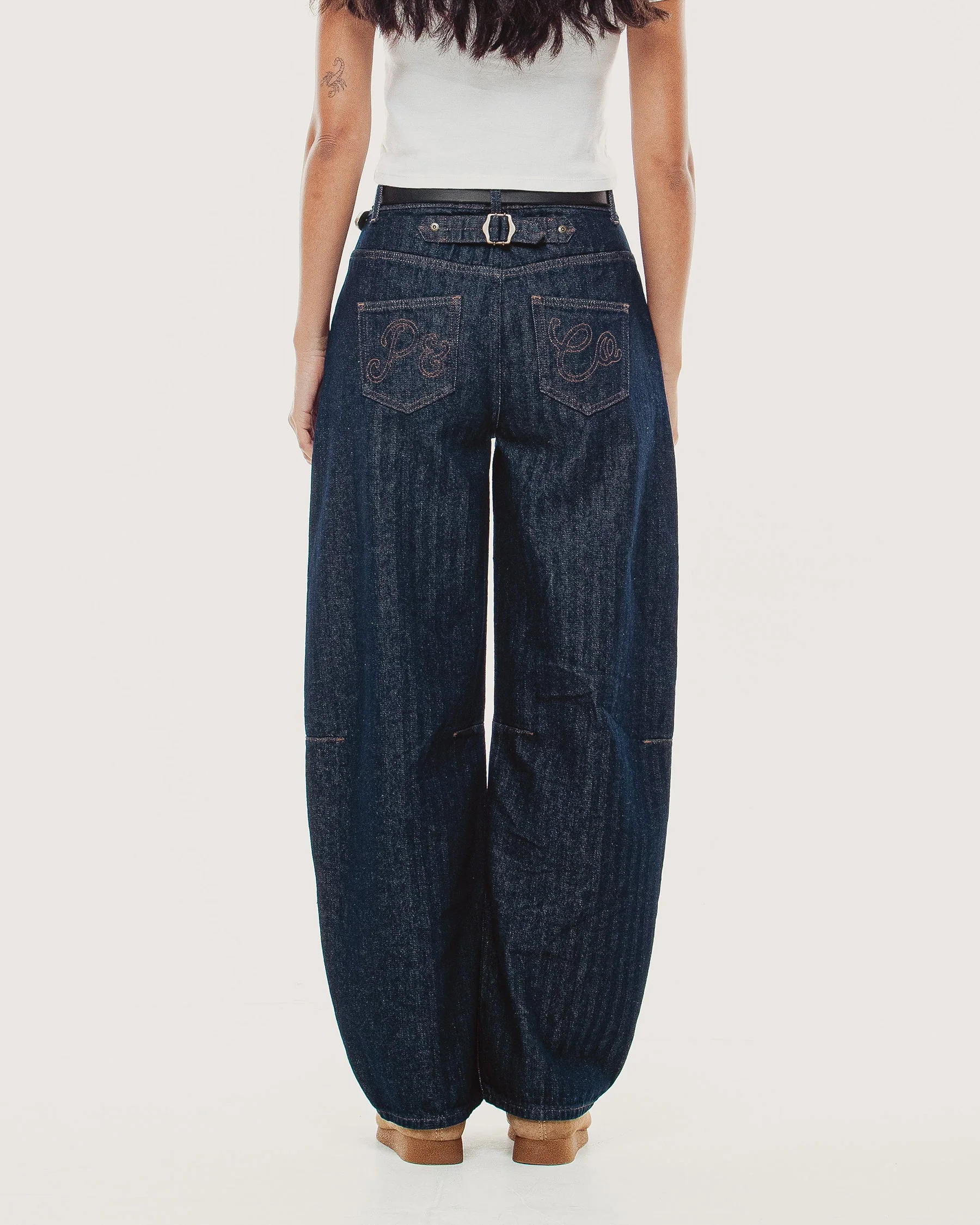 Grace Barrel Leg Herringbone Jean - Washed Indigo