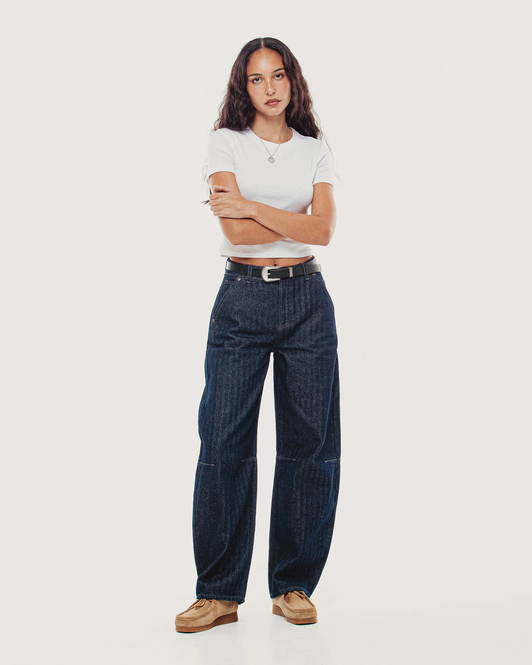 Grace Barrel Leg Herringbone Jean - Washed Indigo - Image 11