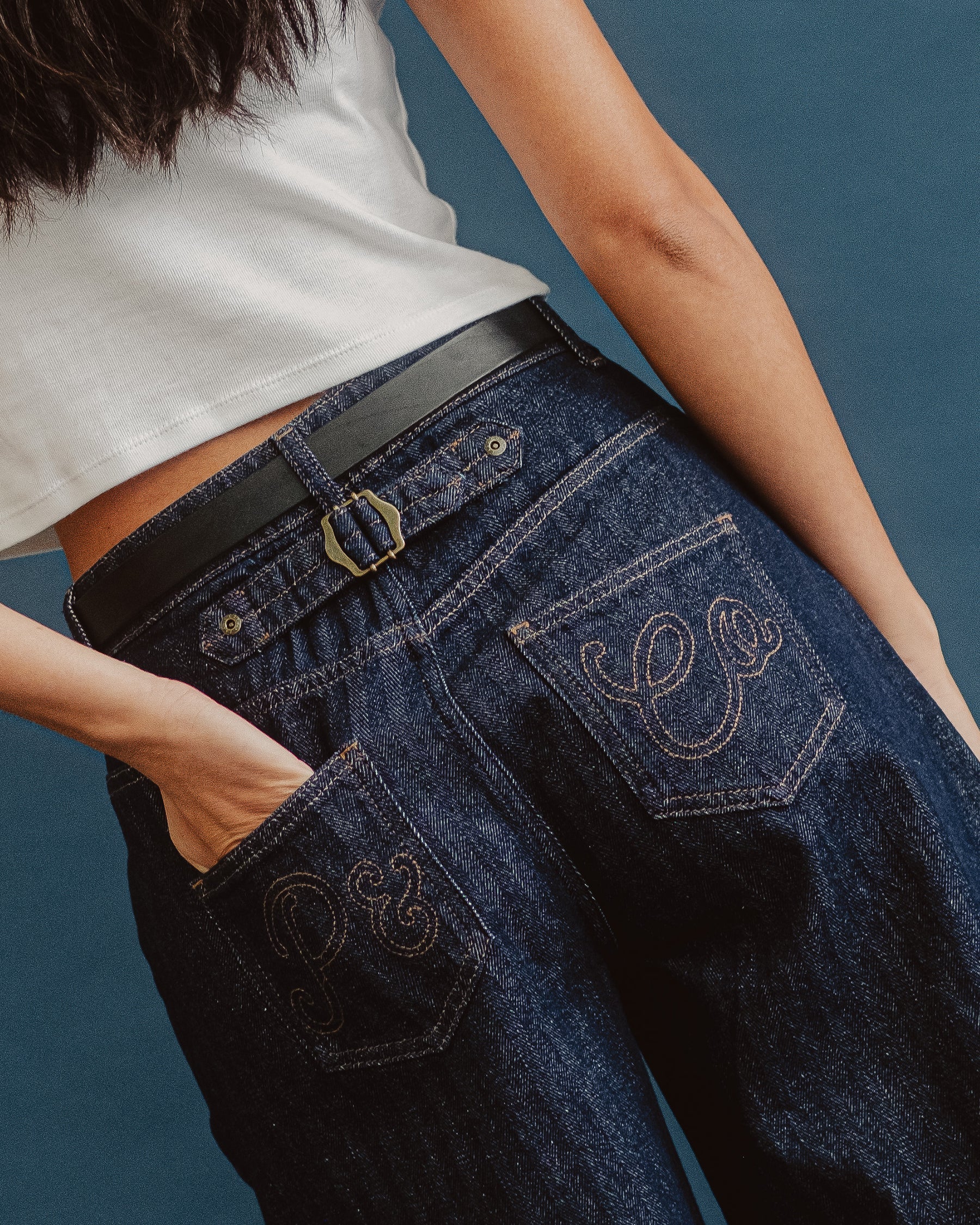 Grace Barrel Leg Herringbone Jean - Washed Indigo - Image 3