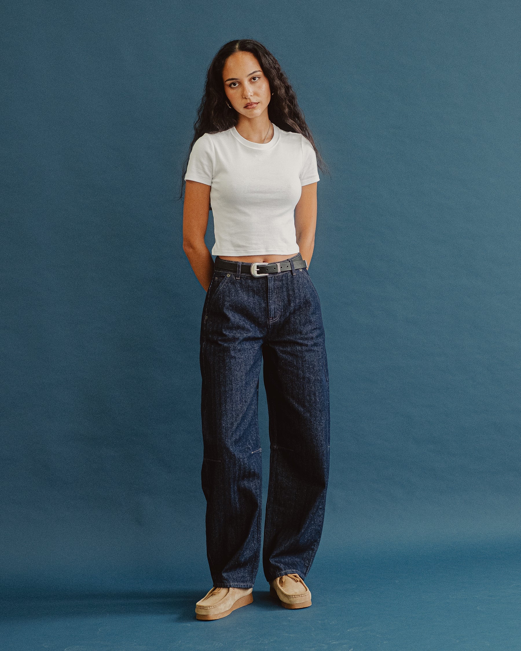 Grace Barrel Leg Herringbone Jean - Washed Indigo - Image 7