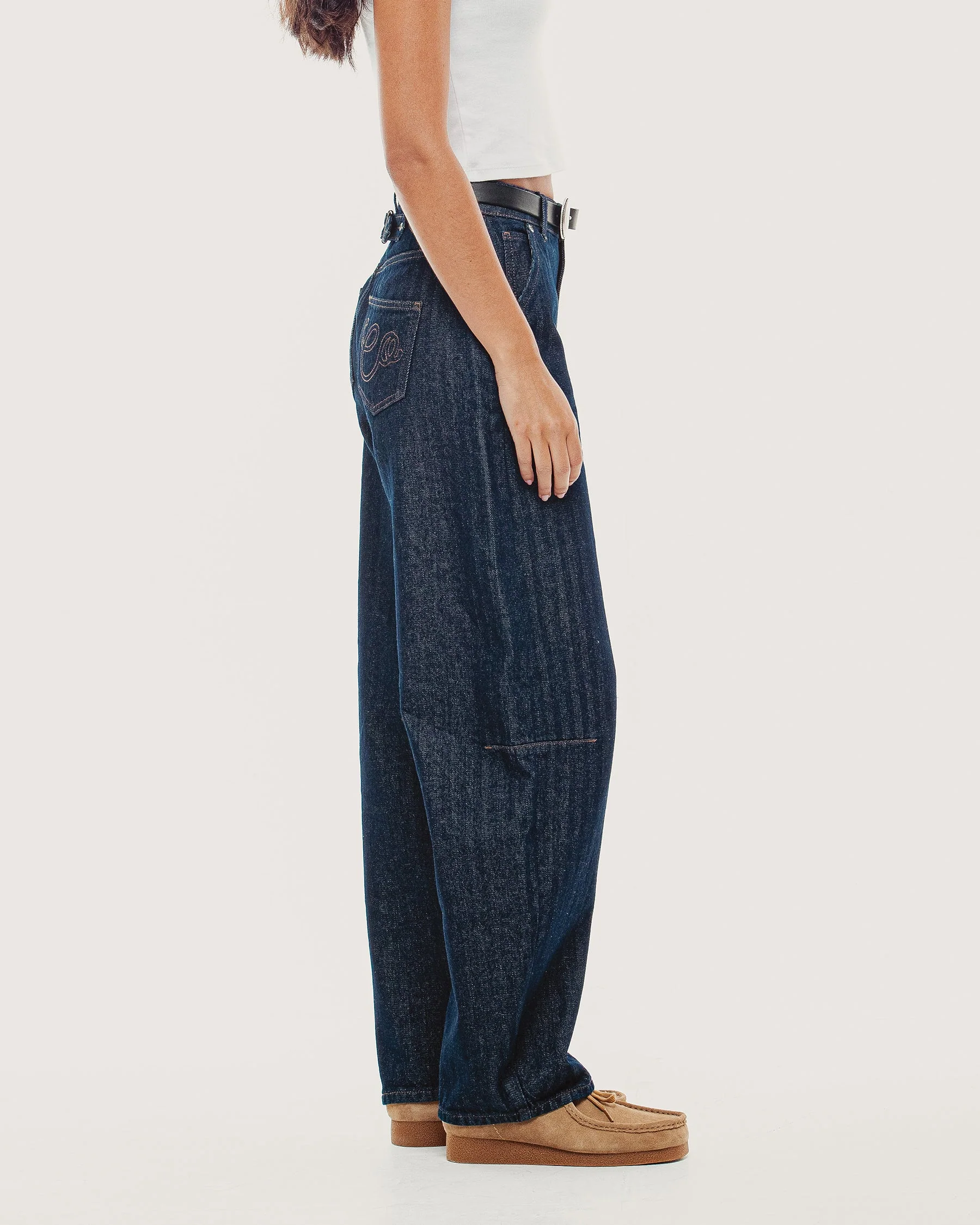 Grace Barrel Leg Herringbone Jean - Washed Indigo - Image 8