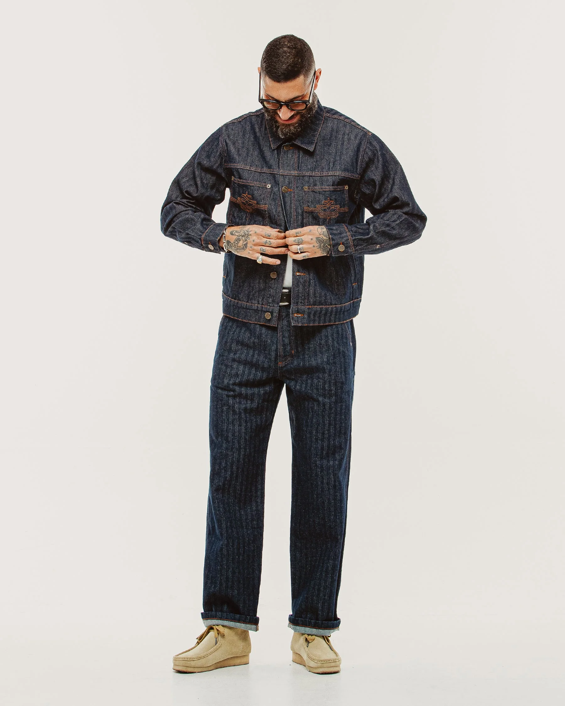 Holloway Herringbone Jeans - Washed Indigo - Image 3