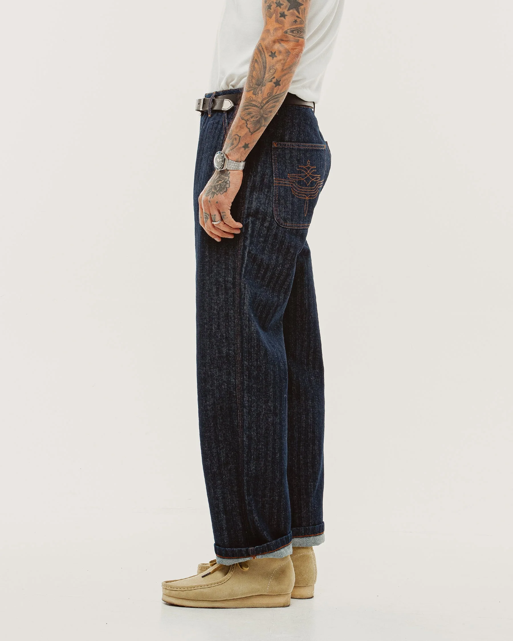 Holloway Herringbone Jeans - Washed Indigo - Image 6