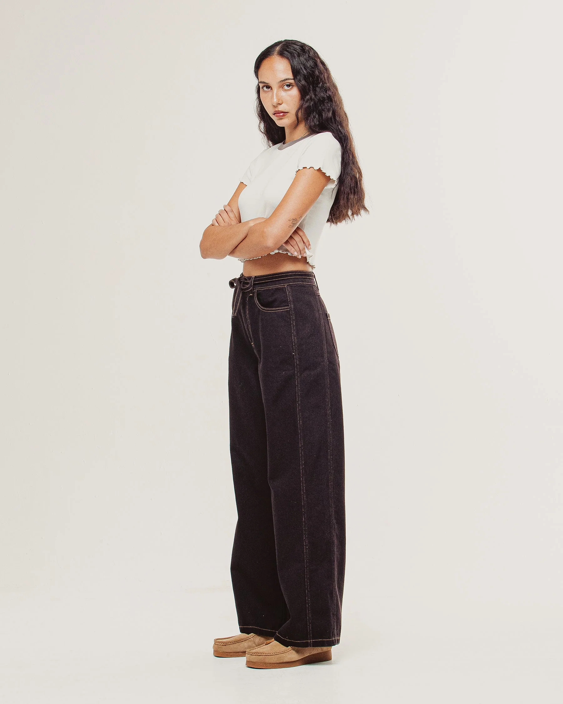 Keaton Wide Leg Denim Jean - Dark Brown