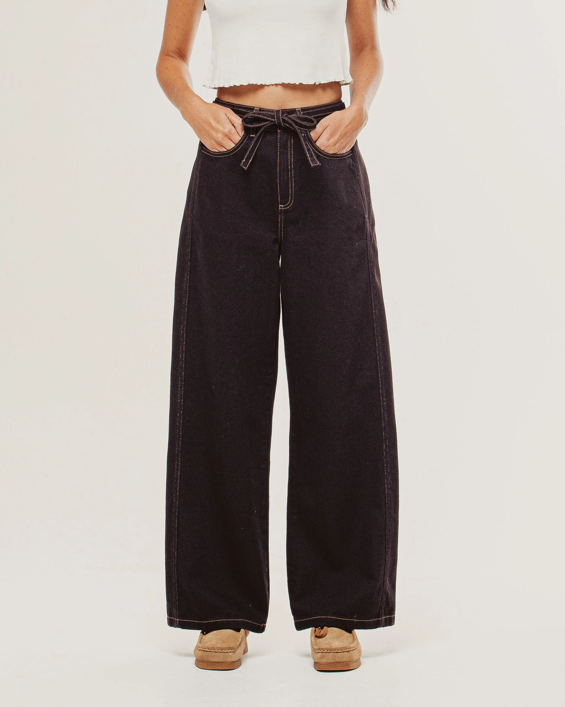 Keaton Wide Leg Denim Jean - Dark Brown - Image 2