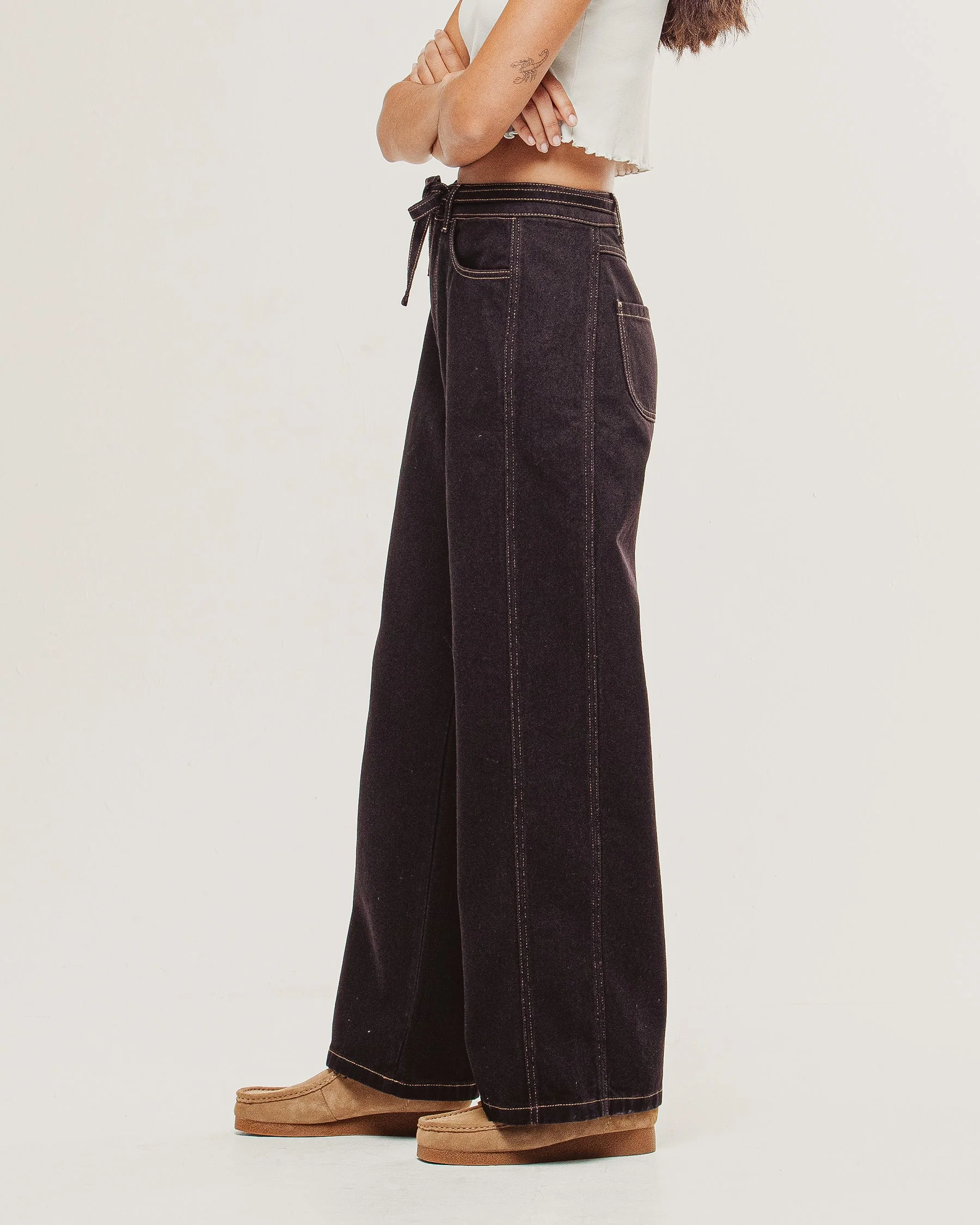 Keaton Wide Leg Denim Jean - Dark Brown - Image 3