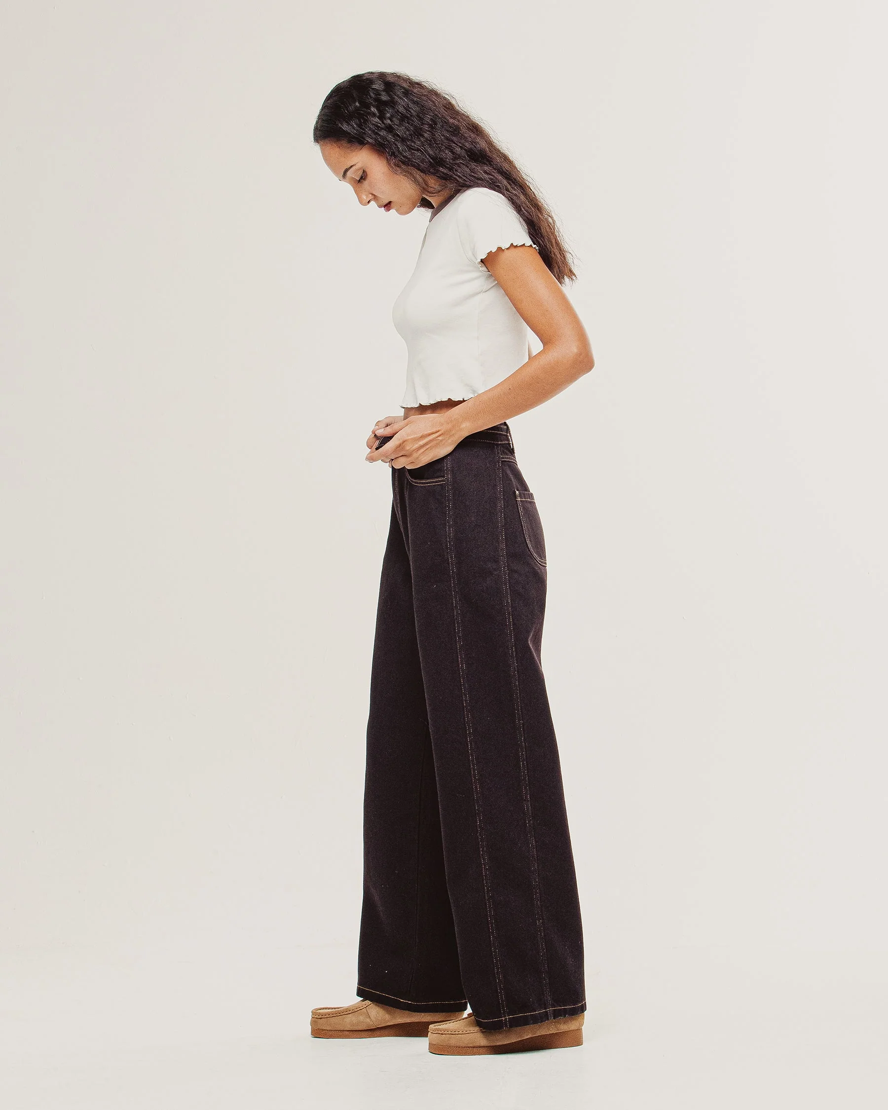 Keaton Wide Leg Denim Jean - Dark Brown - Image 6