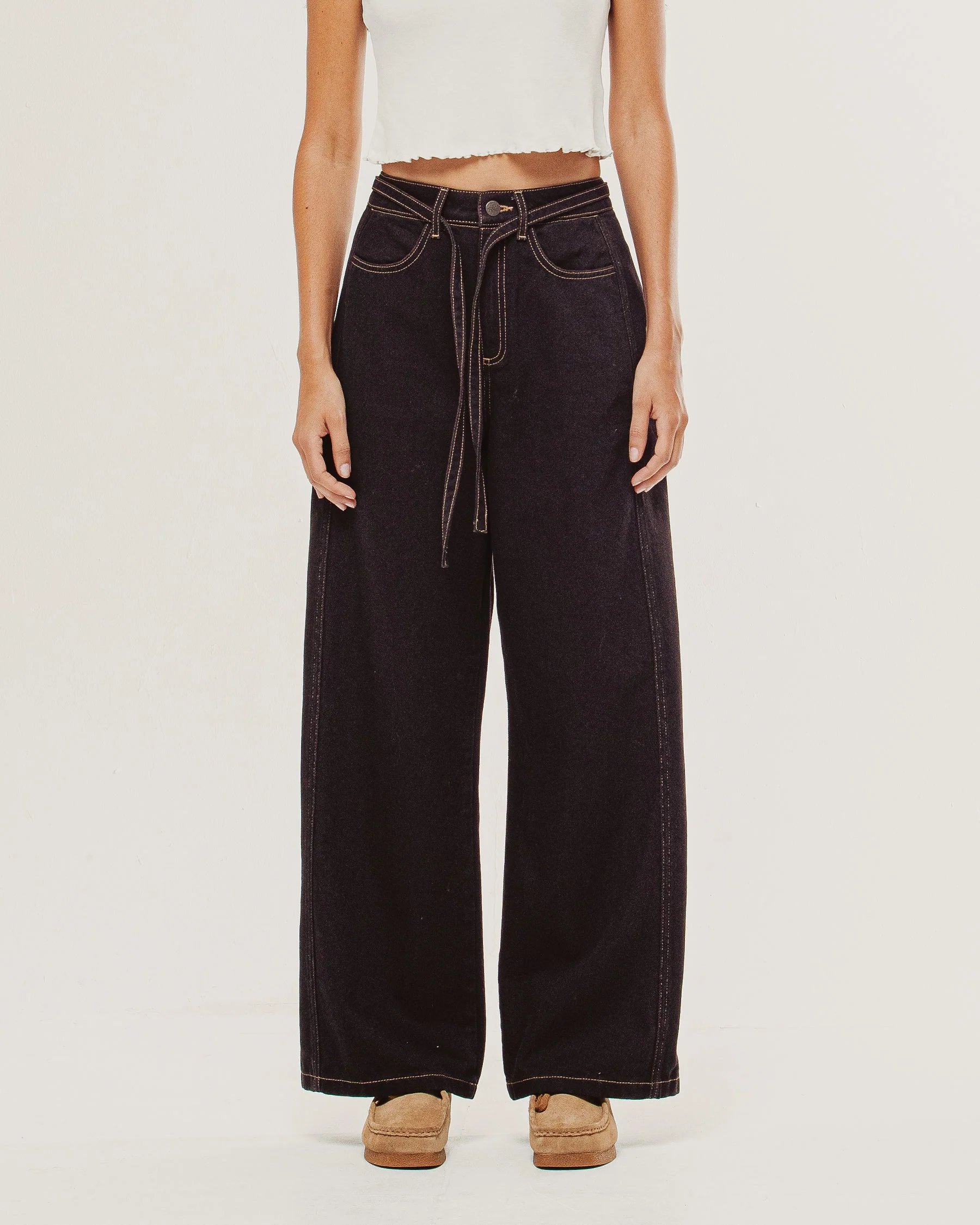 Keaton Wide Leg Denim Jean - Dark Brown - Image 9