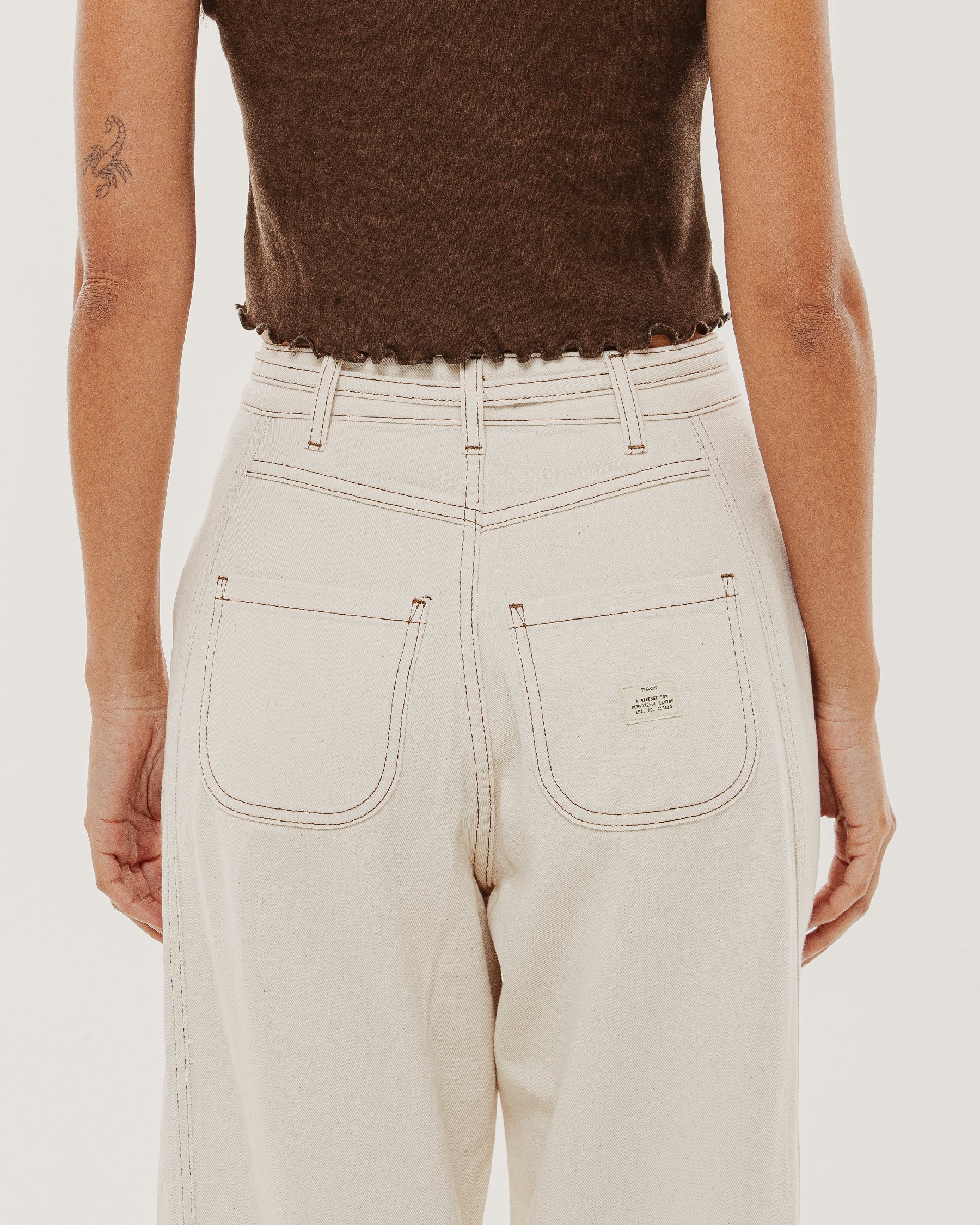 Keaton Wide Leg Denim Jean - Ecru - Image 11