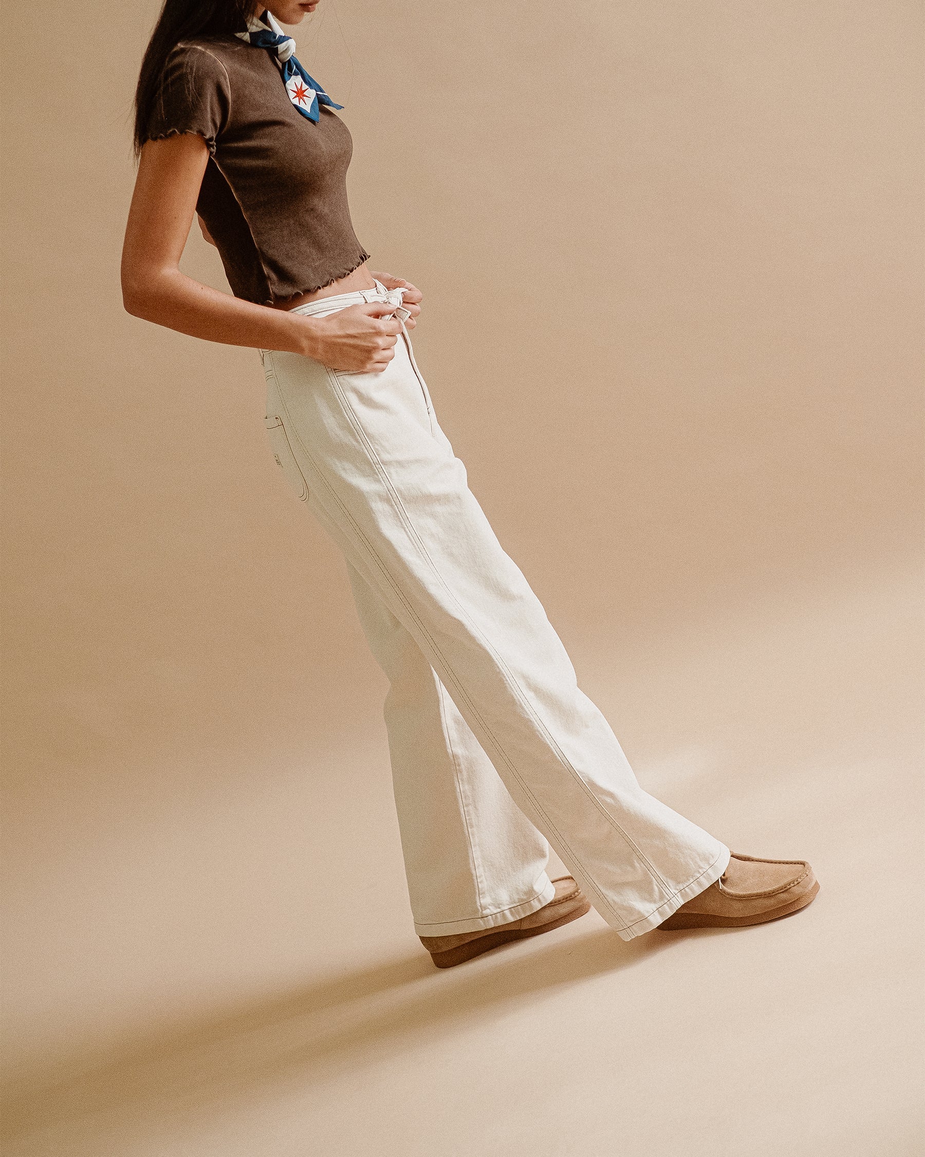 Keaton Wide Leg Denim Jean - Ecru - Image 4