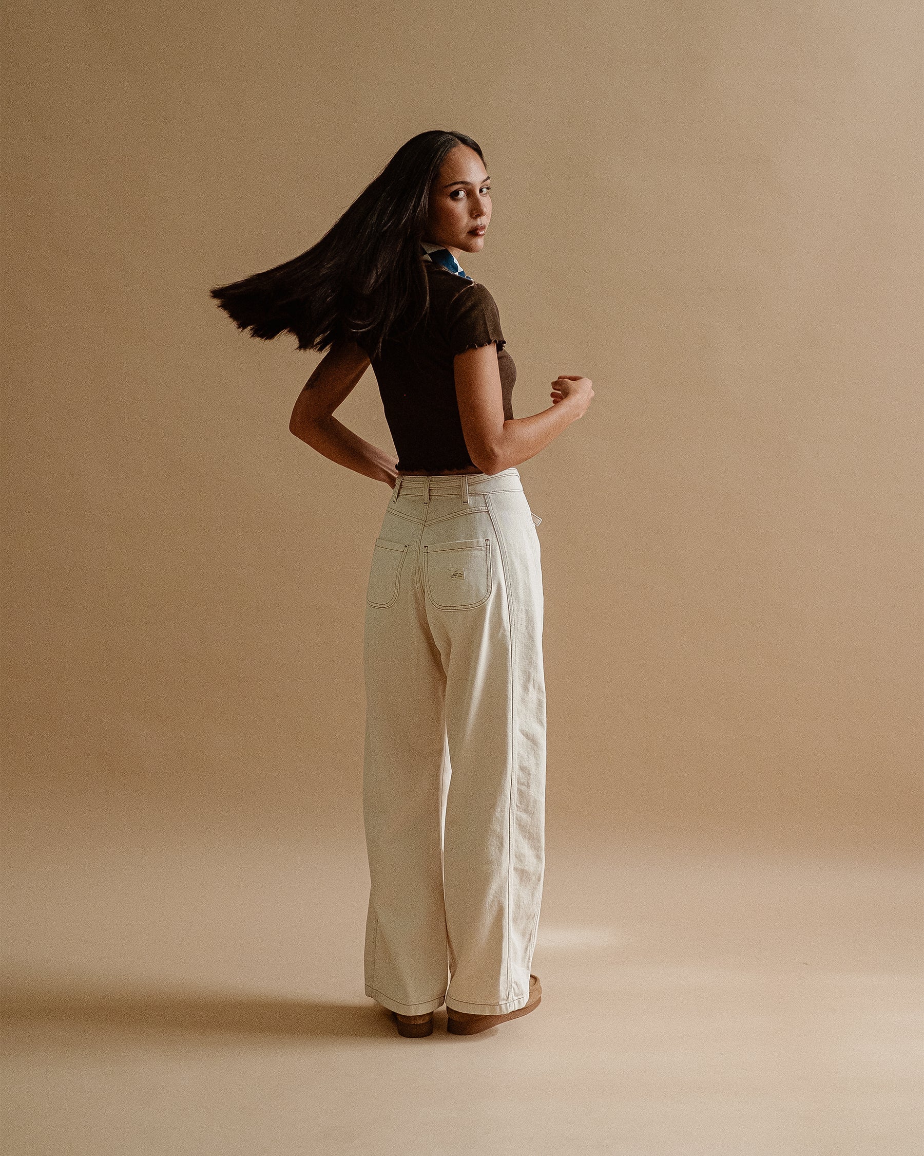 Keaton Wide Leg Denim Jean - Ecru - Image 6