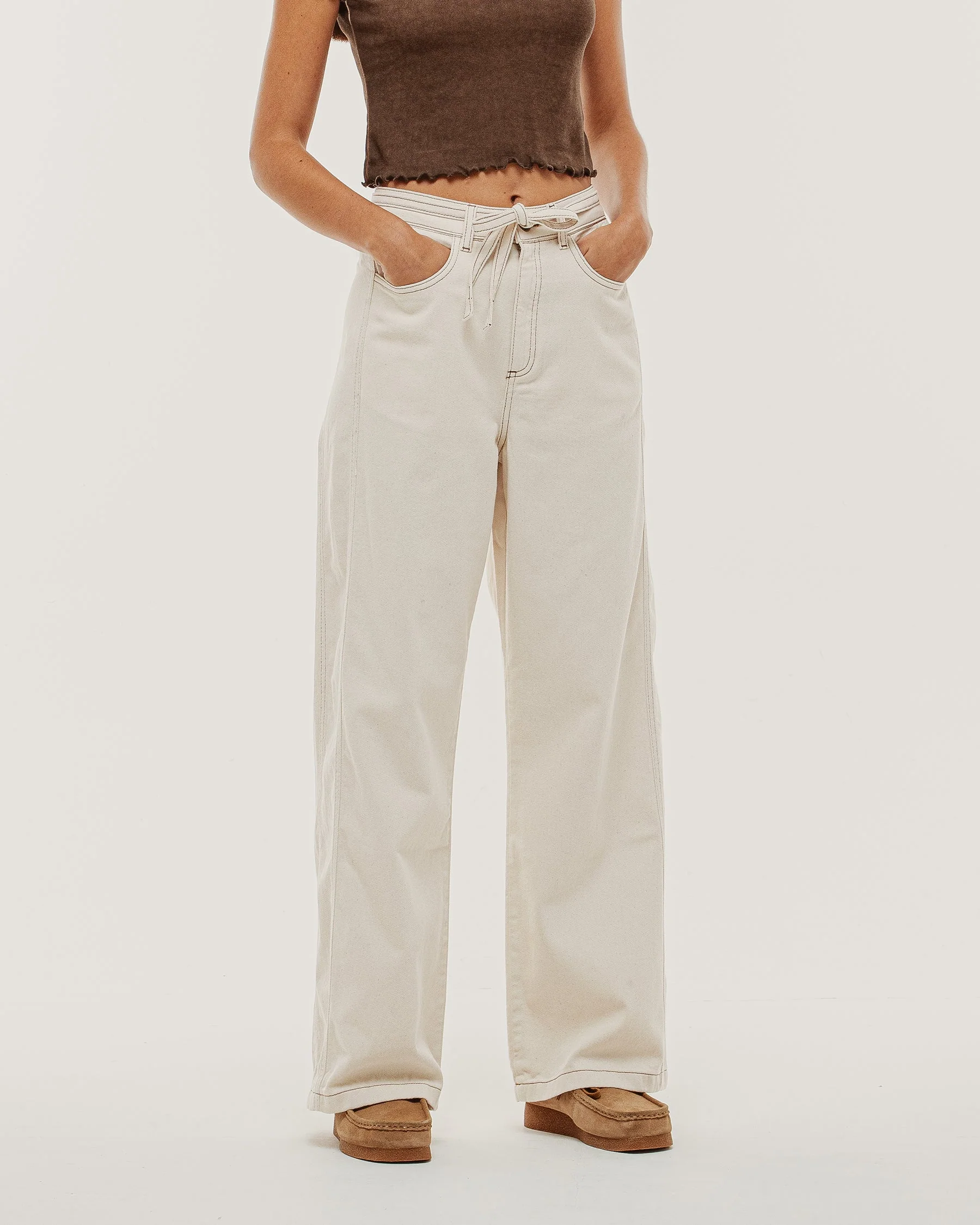 Keaton Wide Leg Denim Jean - Ecru - Image 7