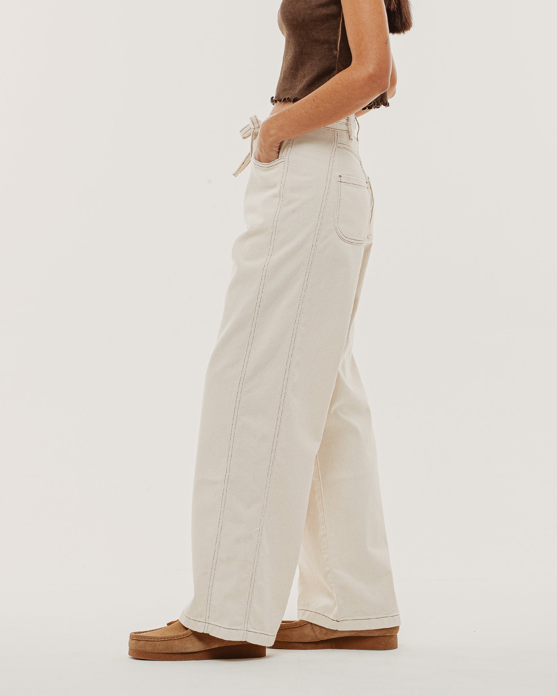 Keaton Wide Leg Denim Jean - Ecru - Image 9