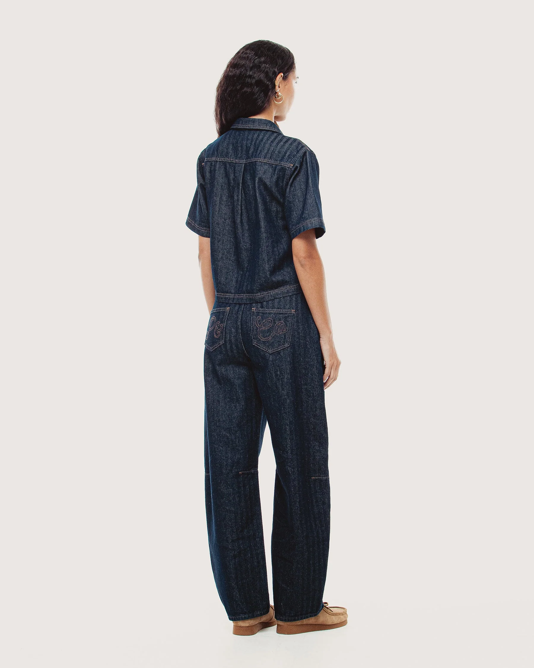Lizzie Herringbone Denim Shirt - Washed Indigo - Image 10