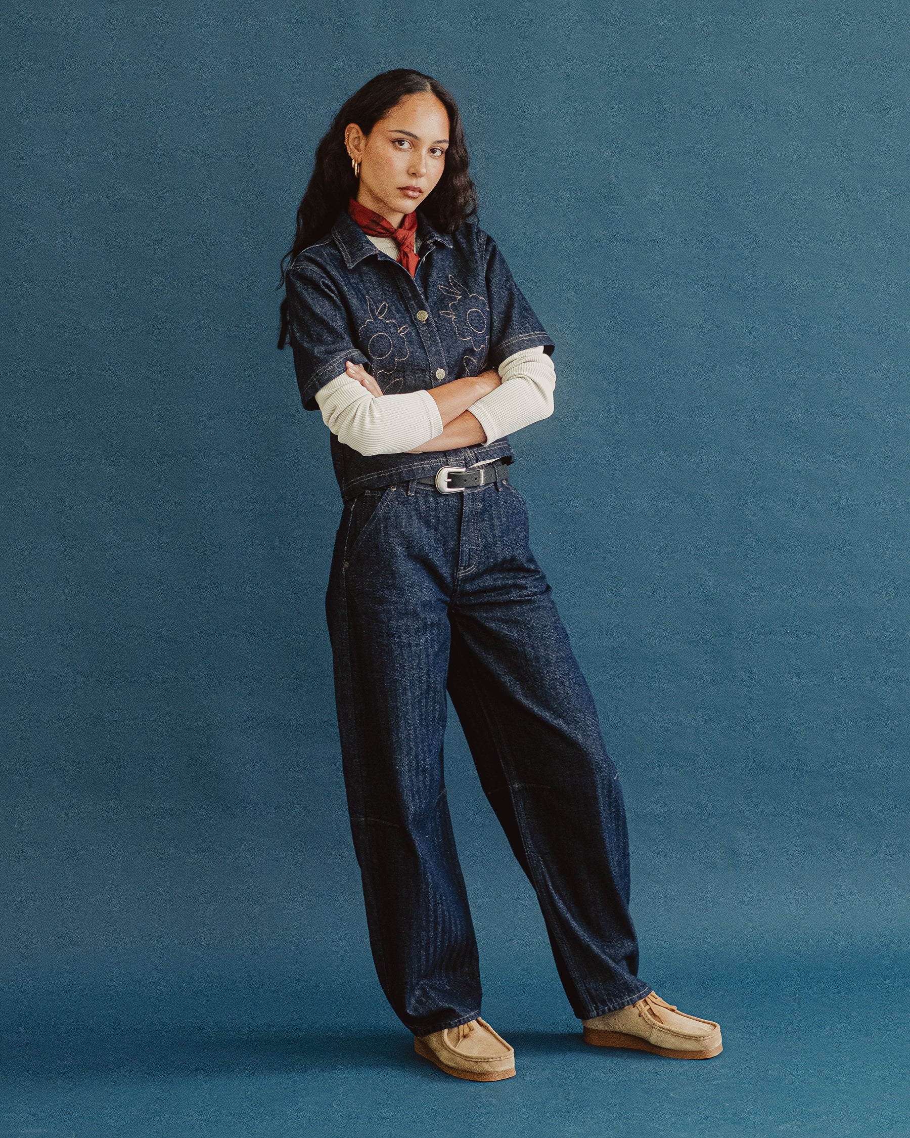 Lizzie Herringbone Denim Shirt - Washed Indigo - Image 3