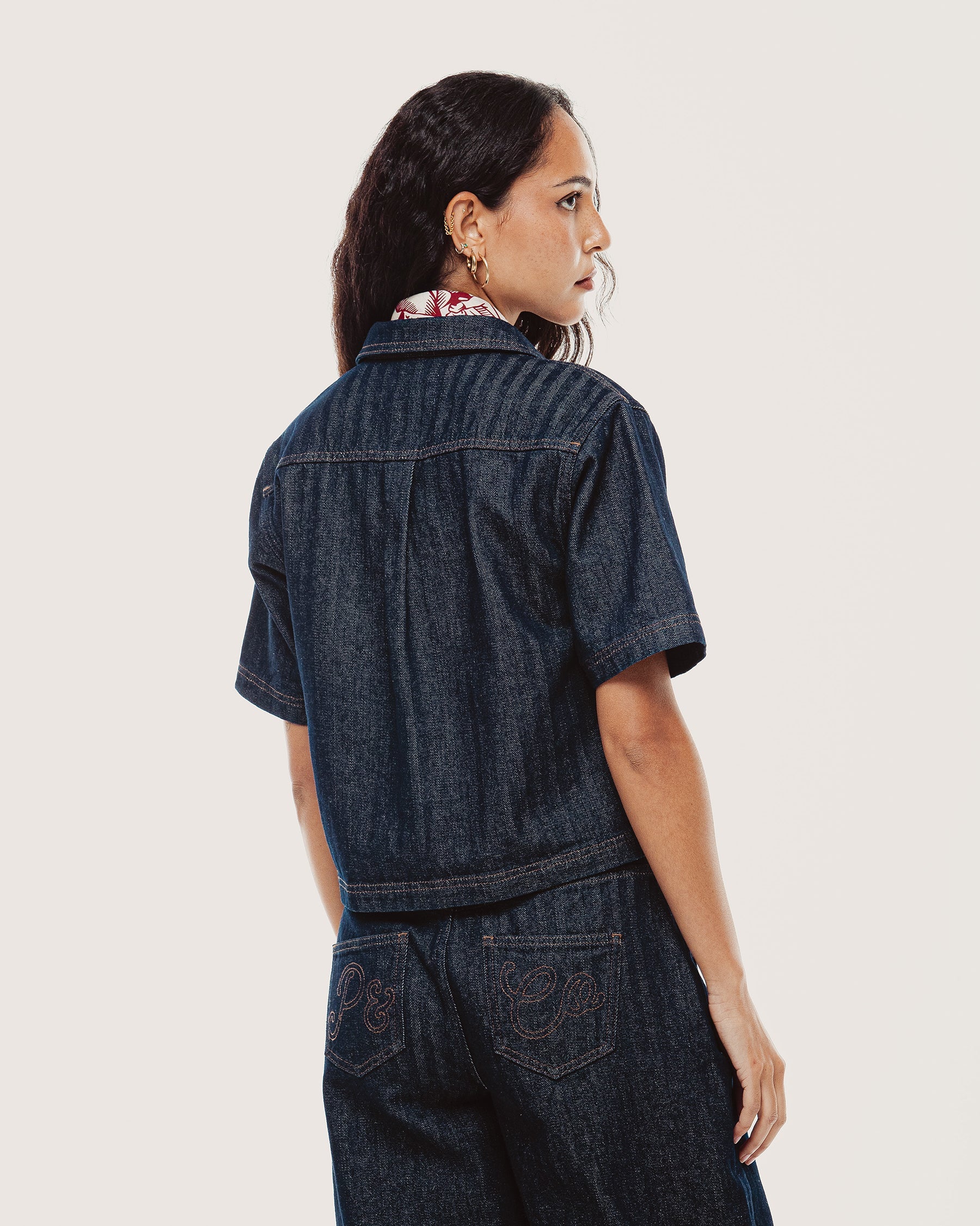 Lizzie Herringbone Denim Shirt - Washed Indigo - Image 5