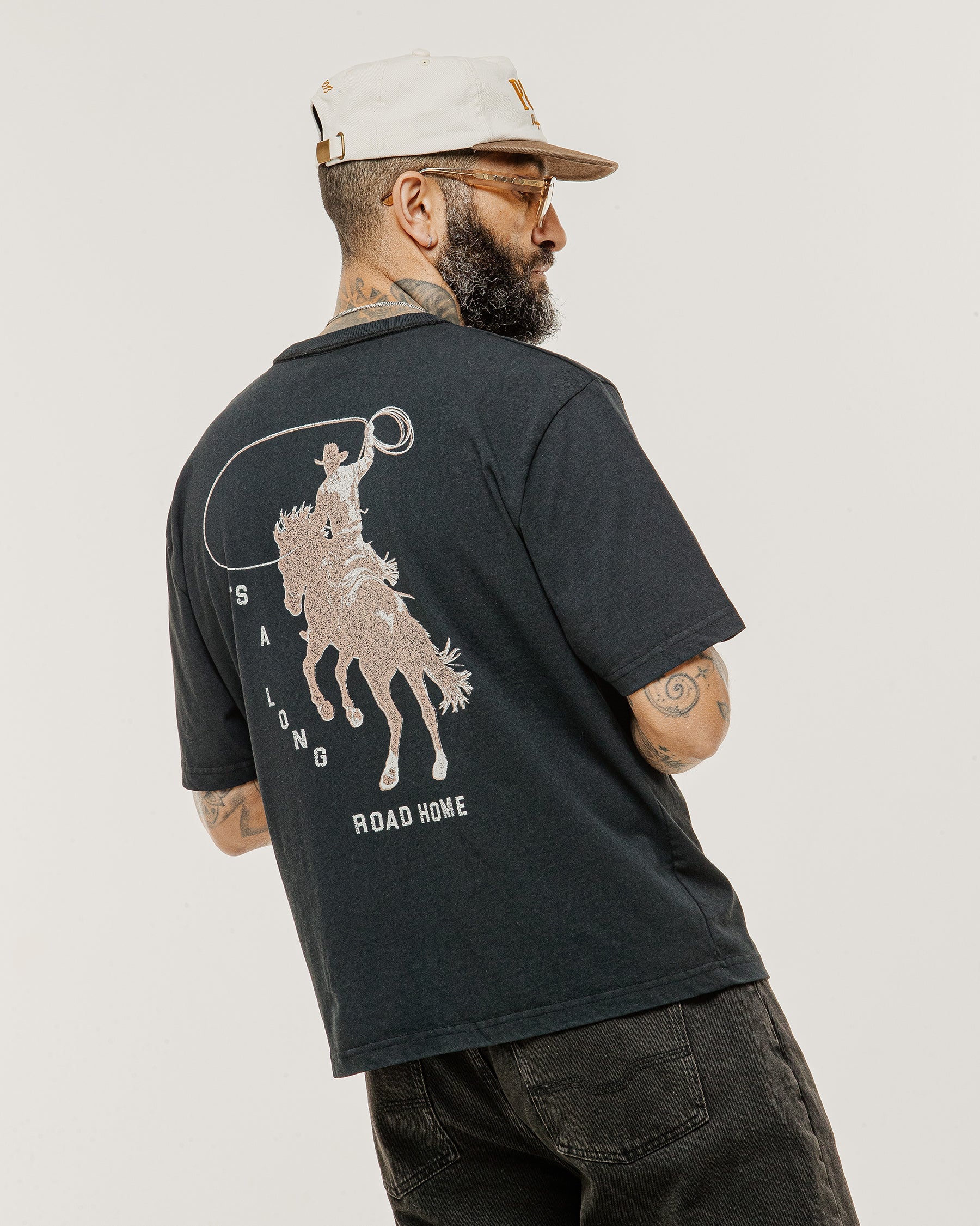 Long Road Boxy T-Shirt - Heavy Washed Black - Image 4