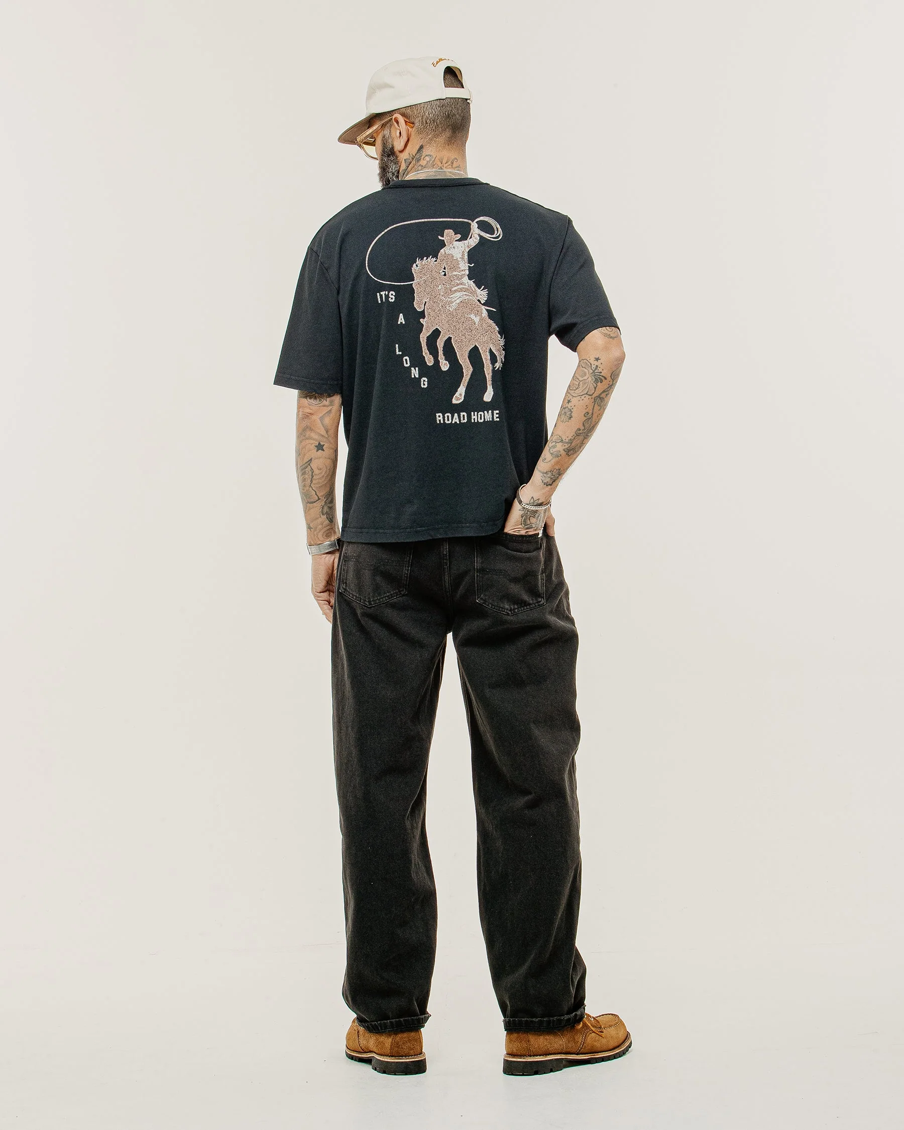 Long Road Boxy T-Shirt - Heavy Washed Black - Image 5
