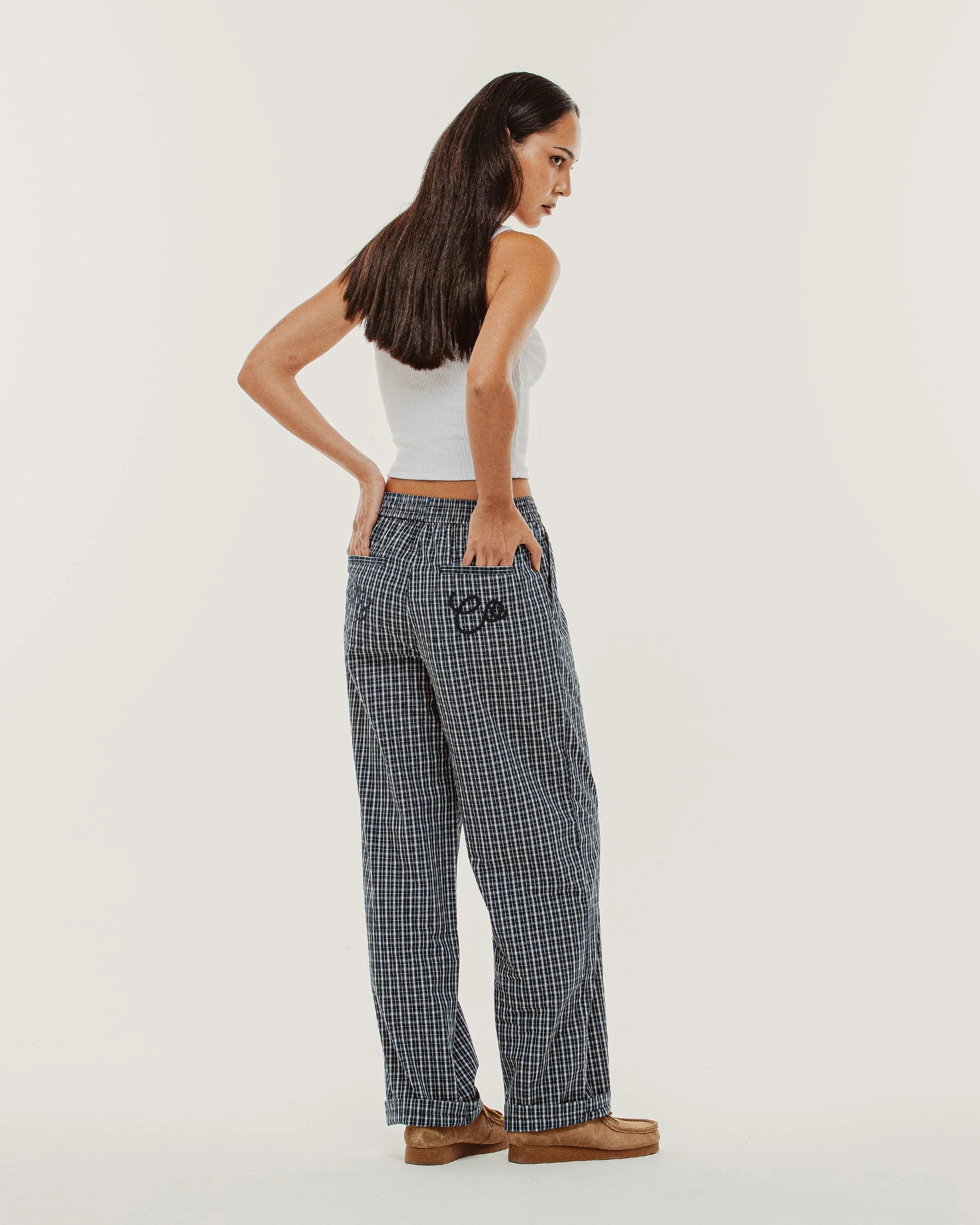 Olivia Drawstring Pant - Navy Plaid - Image 10