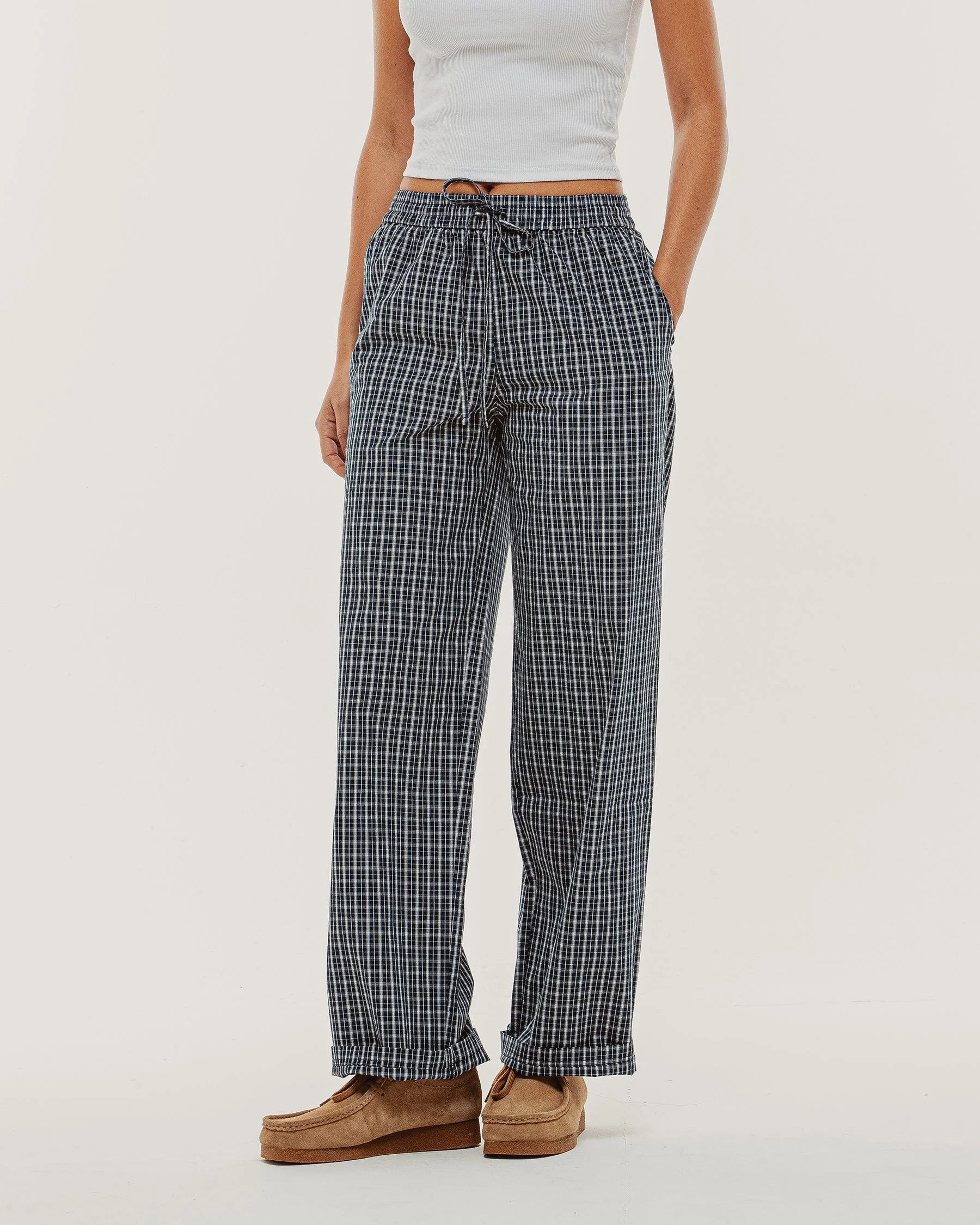 Olivia Drawstring Pant - Navy Plaid - Image 2