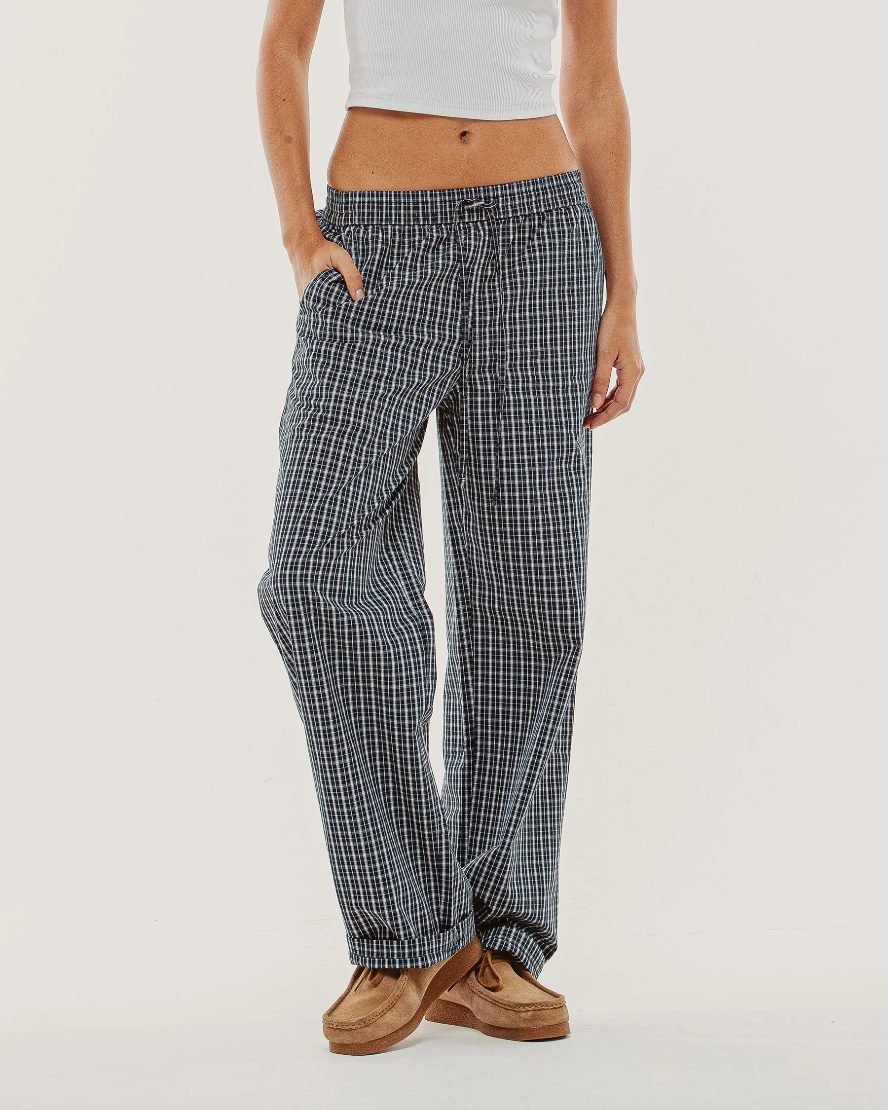 Olivia Drawstring Pant - Navy Plaid - Image 4