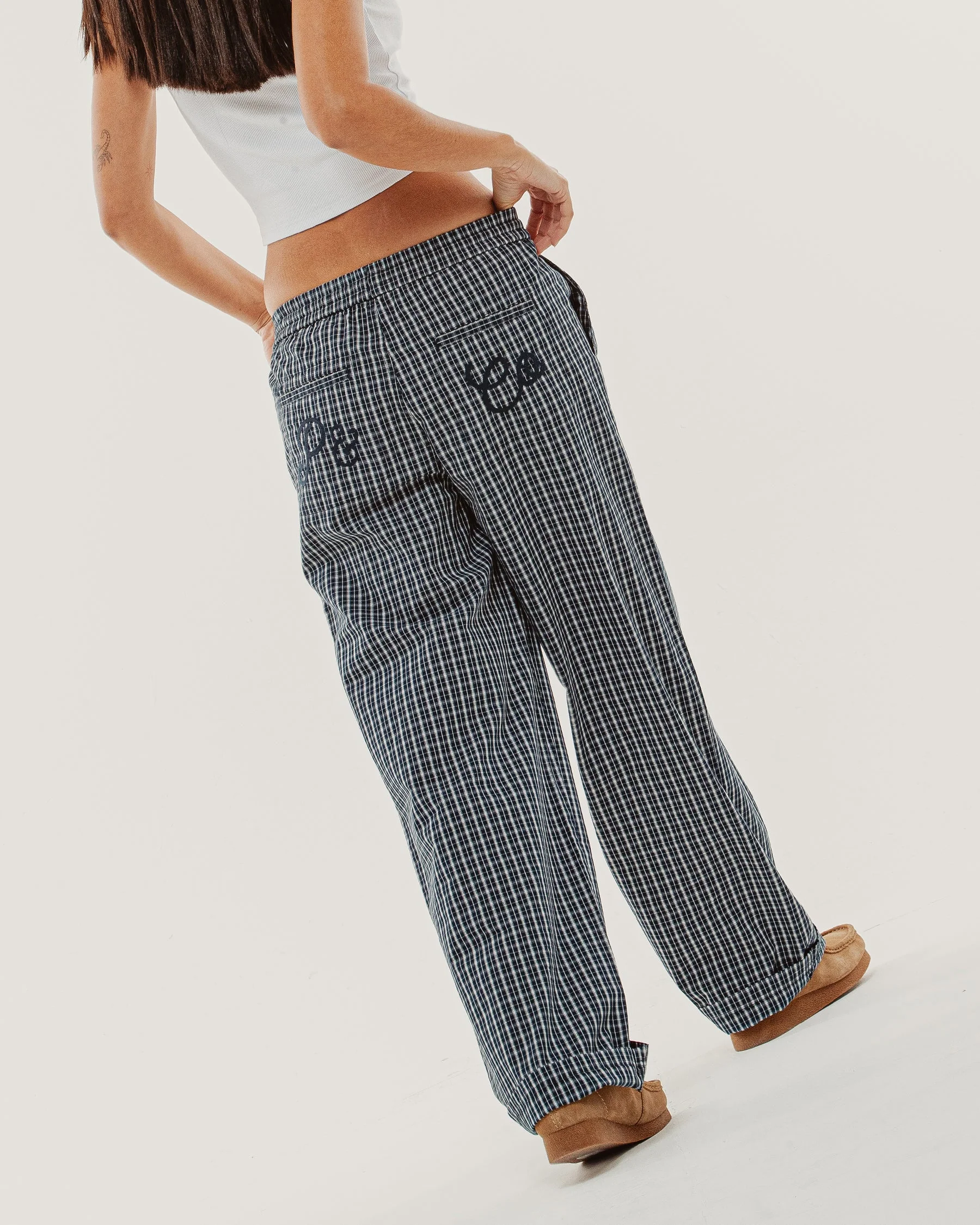Olivia Drawstring Pant - Navy Plaid - Image 5